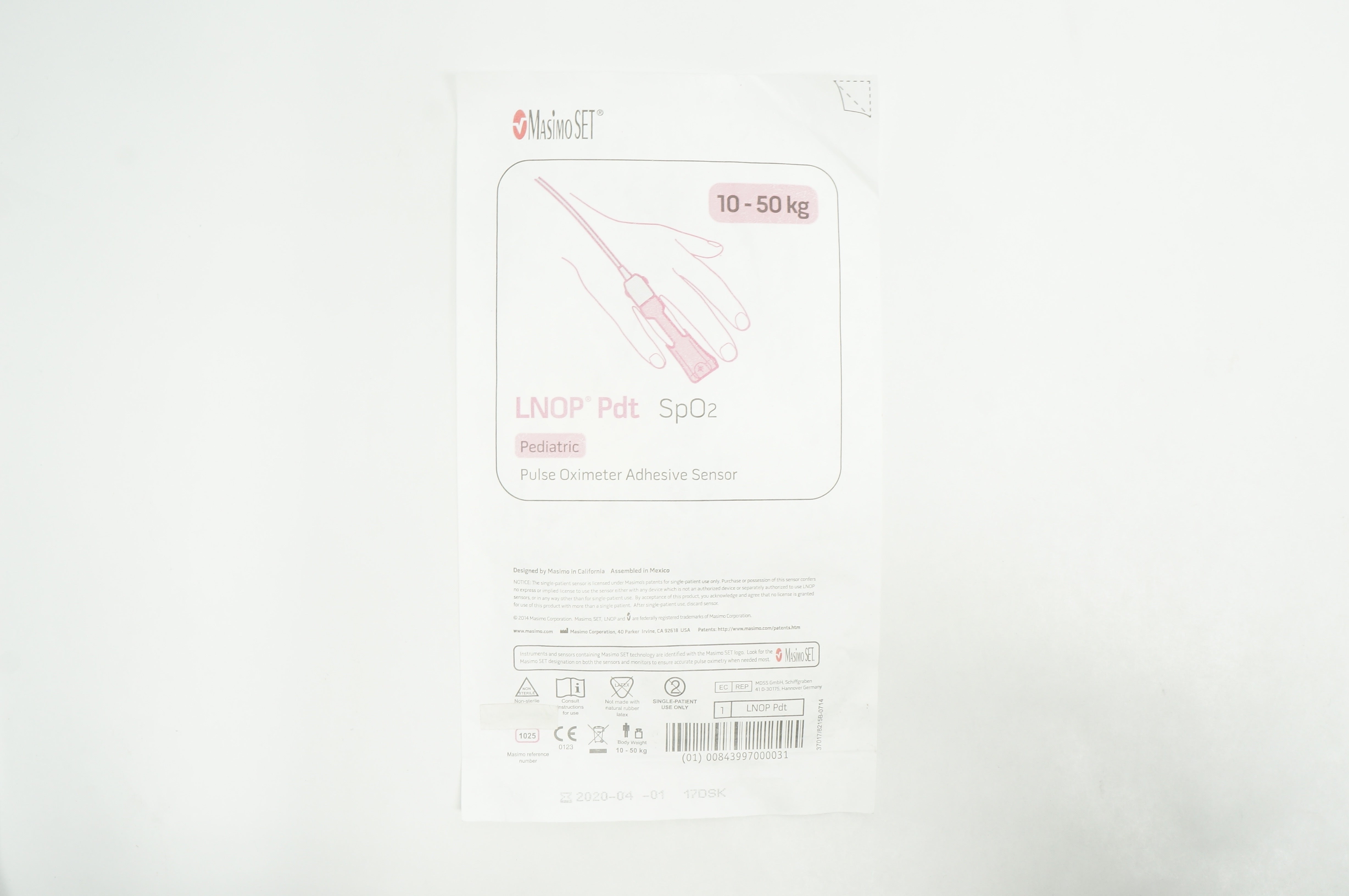 Masimo 1025 LNOP Pdt SpO2 Pediatric Pulse Oximeter Adhesive Sensor 10-50kg (x)