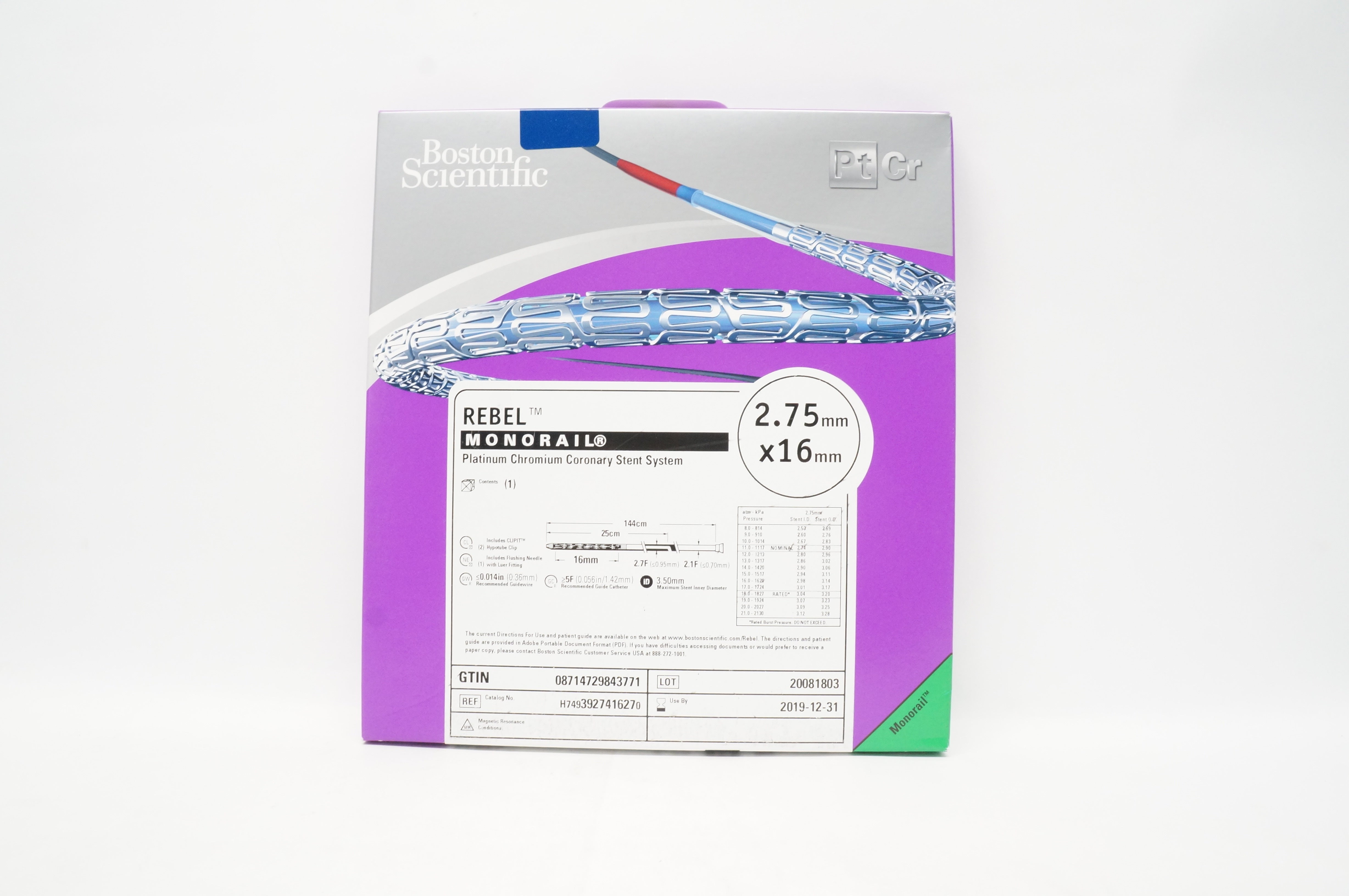 Boston Scientific 392741627 Rebel Monorail Platinum Chromium Coron. 2.75x16mm(x)