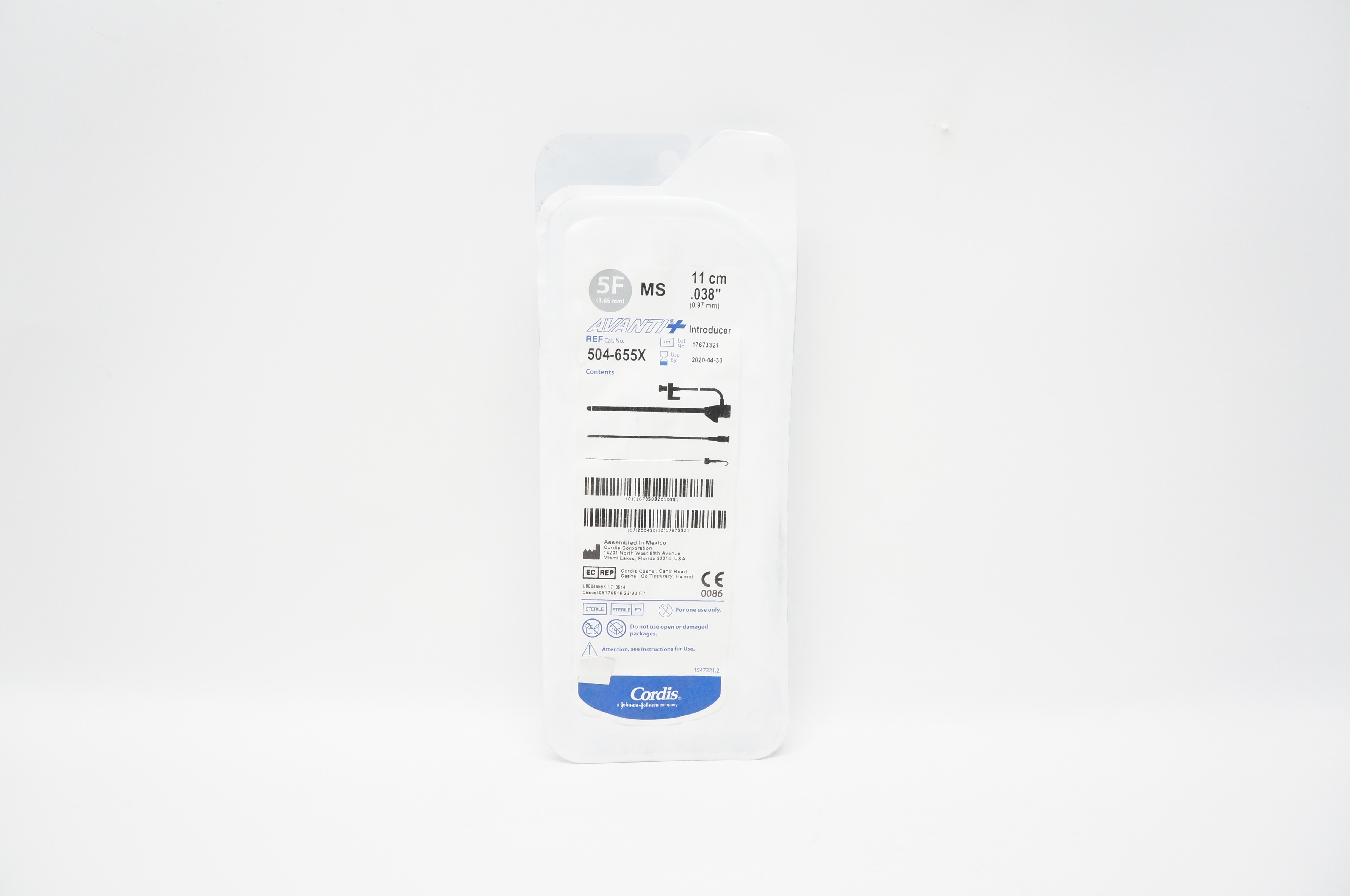 Cordis 504-655X AVANTI Plus Introducer MS 5F x 0.038inch x 11cm (x)