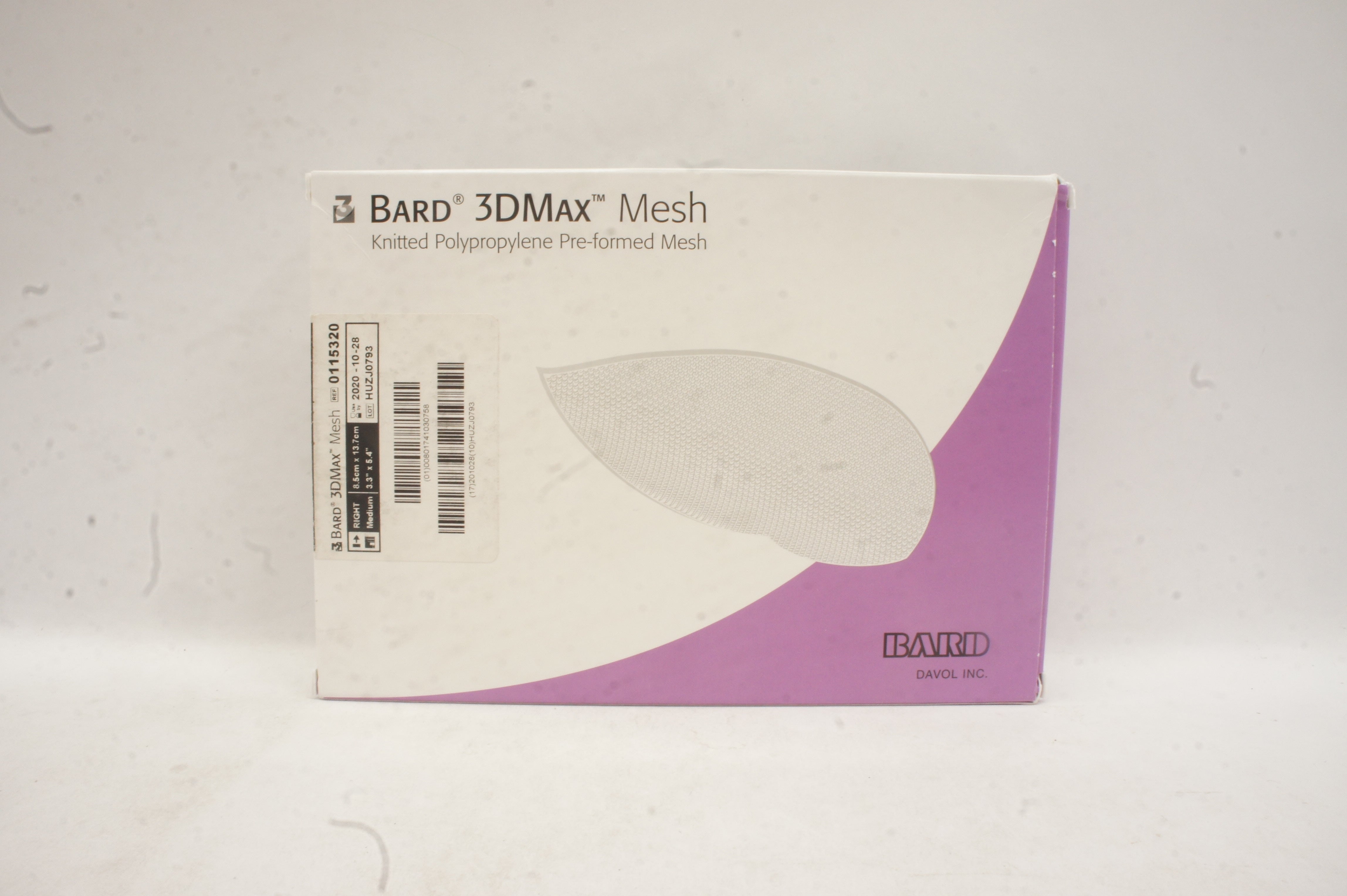 Bard 0115320 3DMax Knitted Polypropylene Pre-formed Mesh Right M 3.3 x 5.4in.(x)