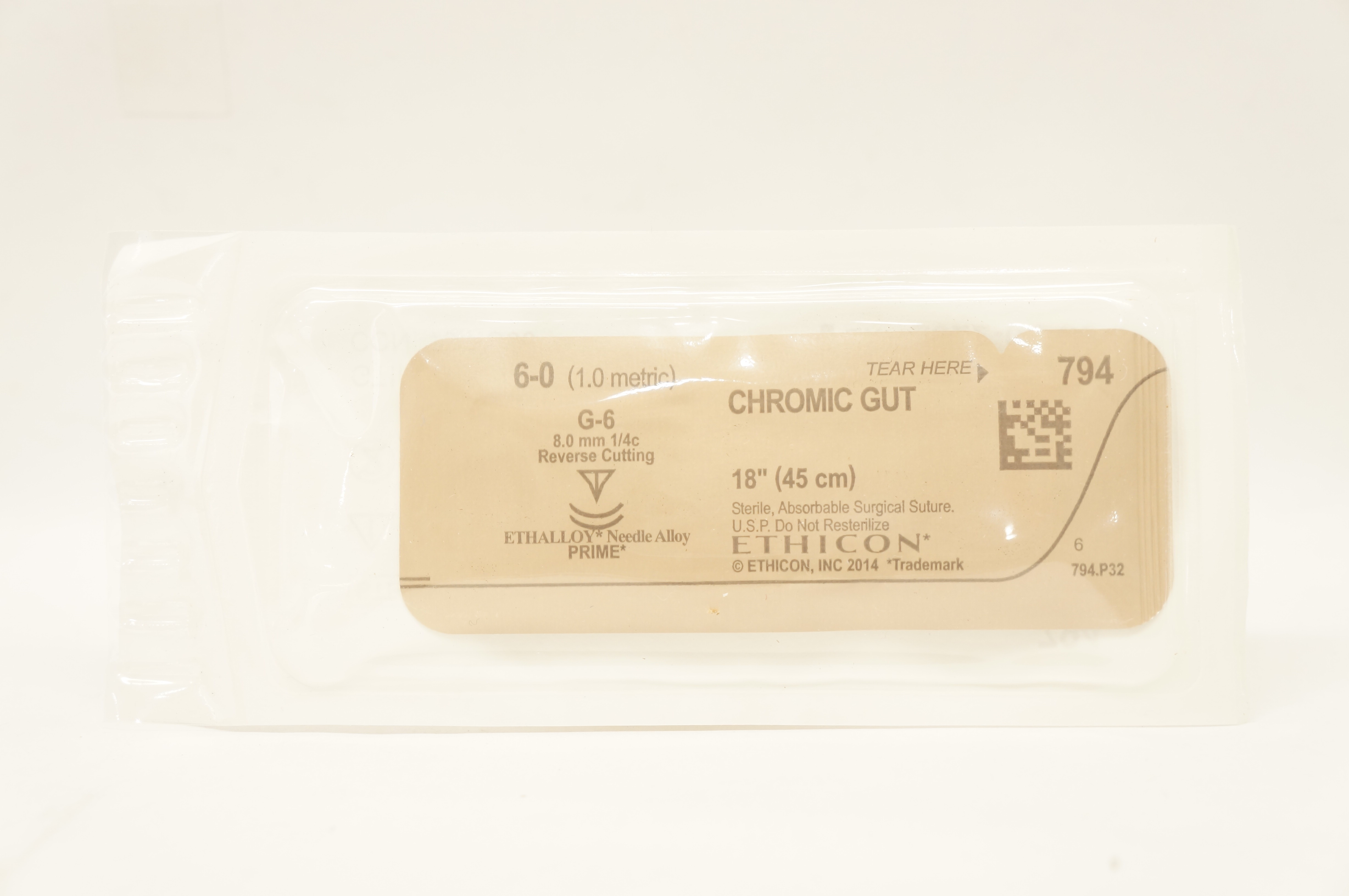 Ethicon 794 6-0 CHROMIC GUT, G-6, 8.0mm 1/4c Reverse Cutting, 18inch