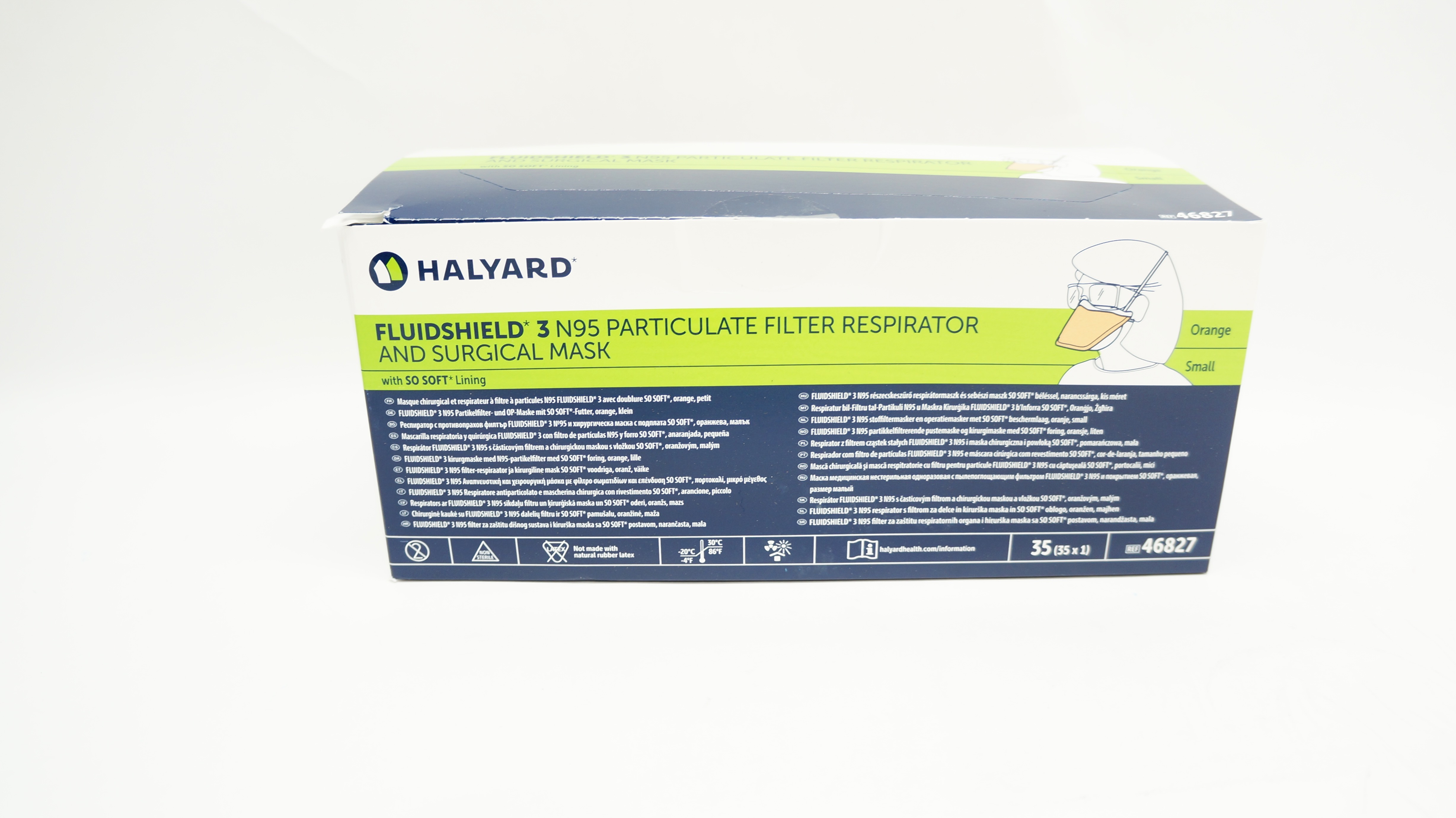 Halyard 46827 FluidShield 3 N95 Filter Respirator & Surgical Mask - Box of 35