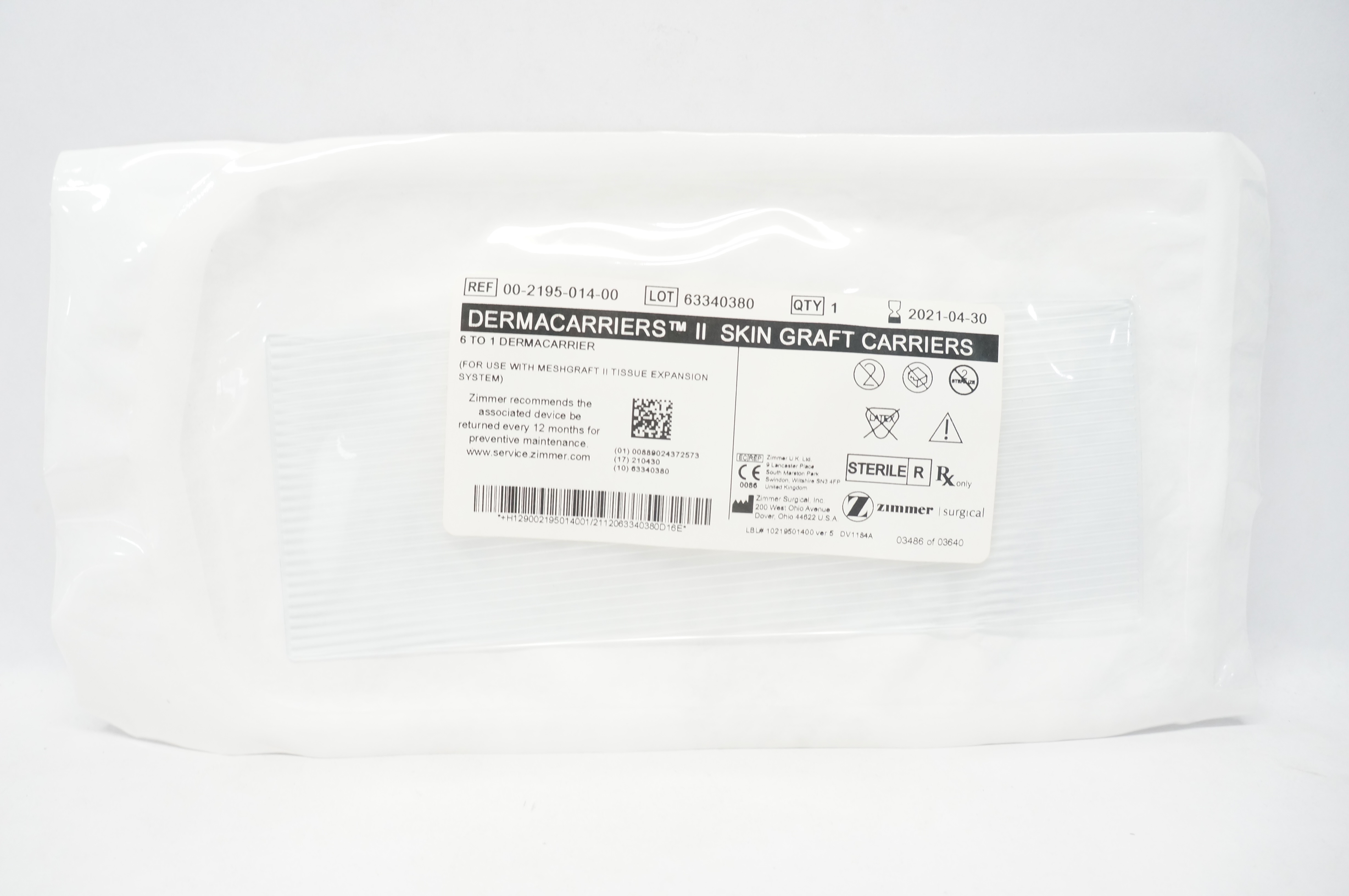 Zimmer 00-2195-014-00 Dermacarriers II Skin Graft Carriers 6 to 1 (x)