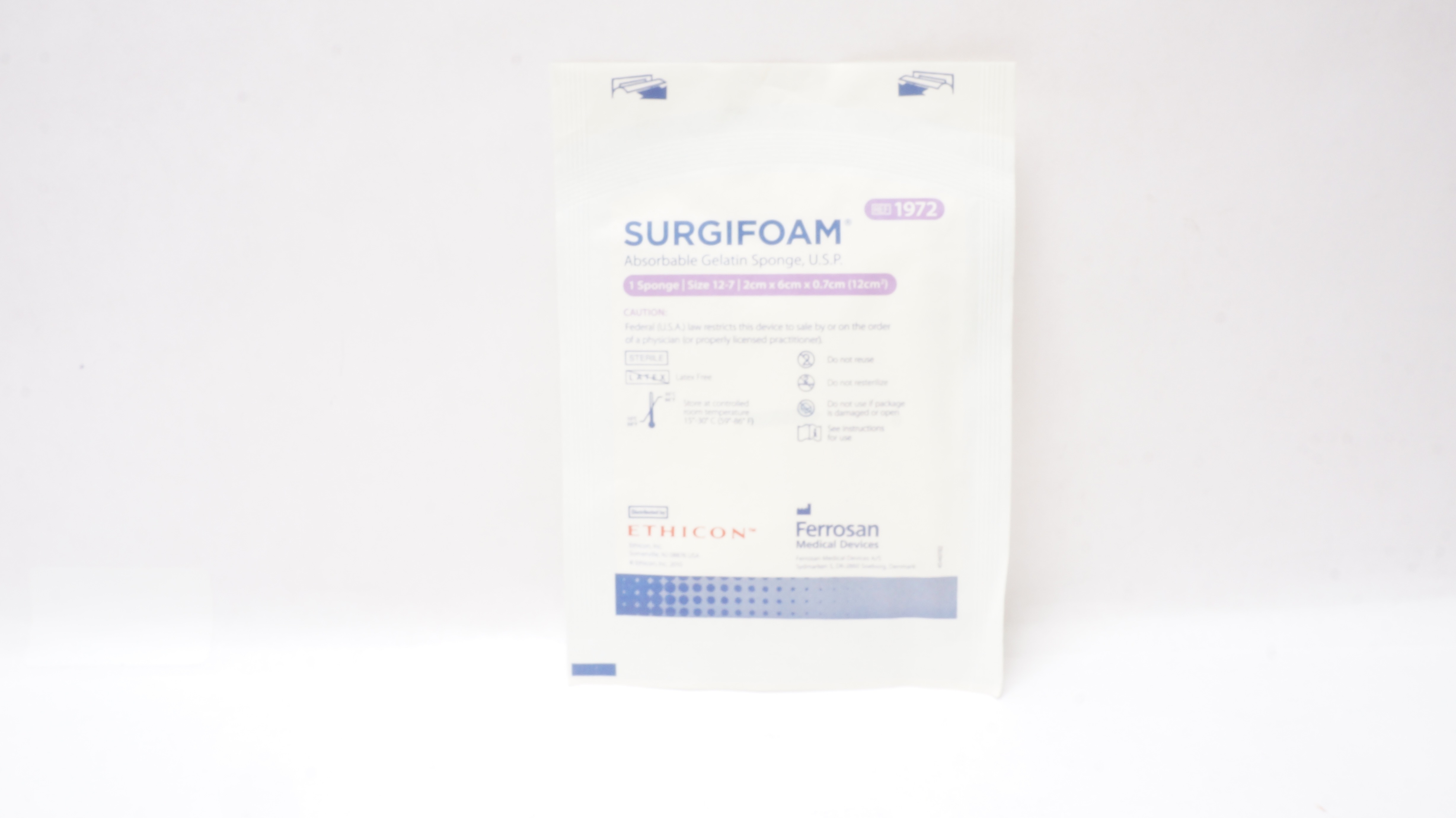 Ethicon 1972 SURGIFOAM Absorbable Gelatin Sponge U.S.P. Size 127, 2 x
