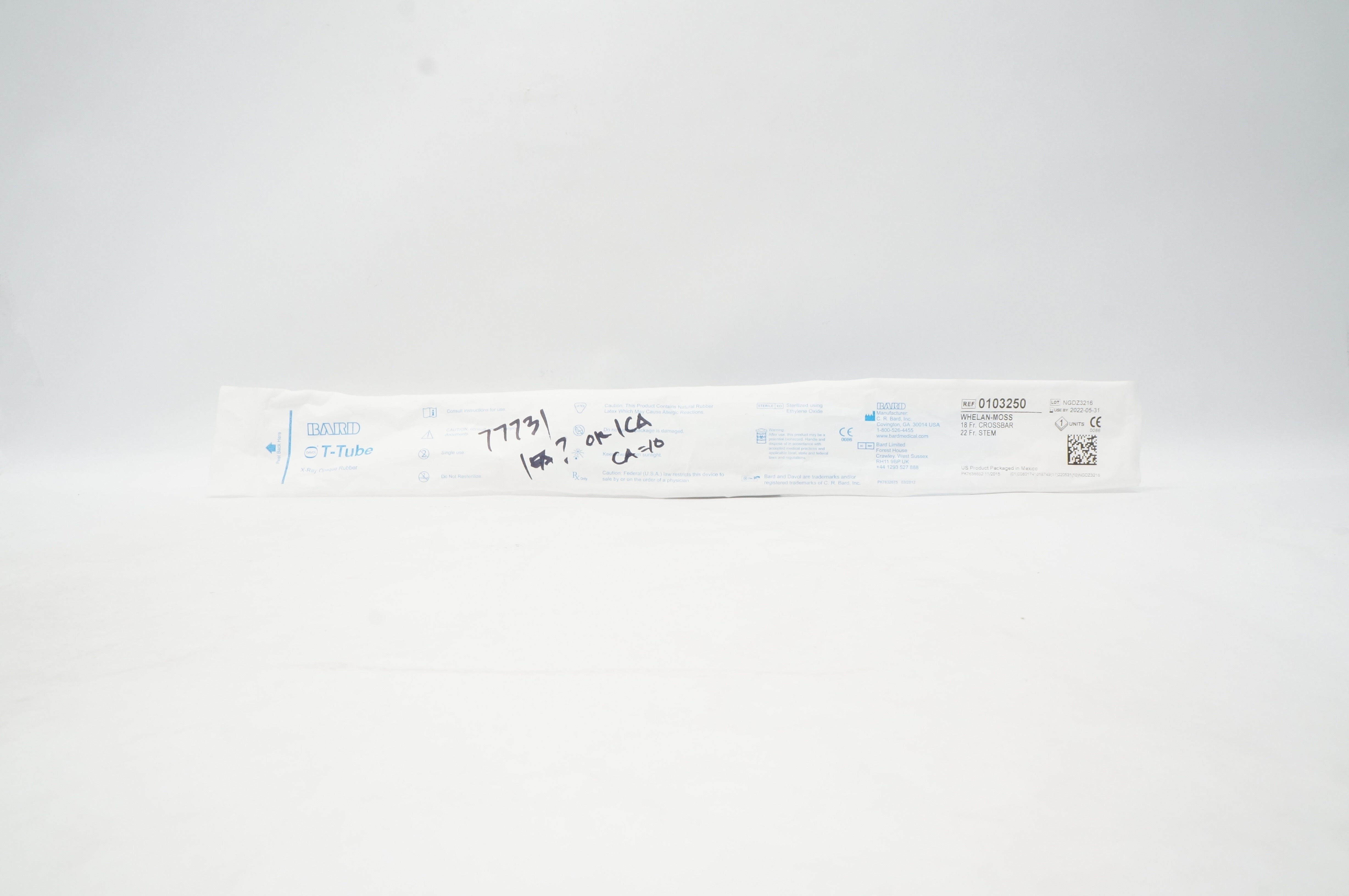 Bard 0103250 Davol T-Tube Whelan-Moss 18 Fr. Crossbar, 22 Fr. Stem