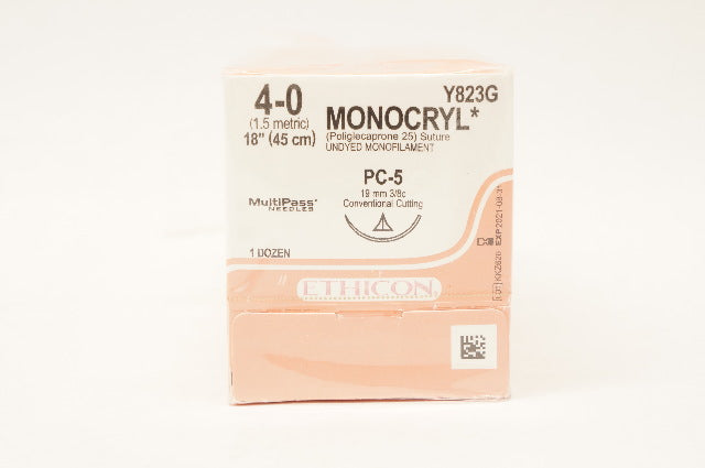 Ethicon Y823G Monocryl Poliglecaprone 25 Absorbable Stre,4-0,PC-5 (x) -Box of 12