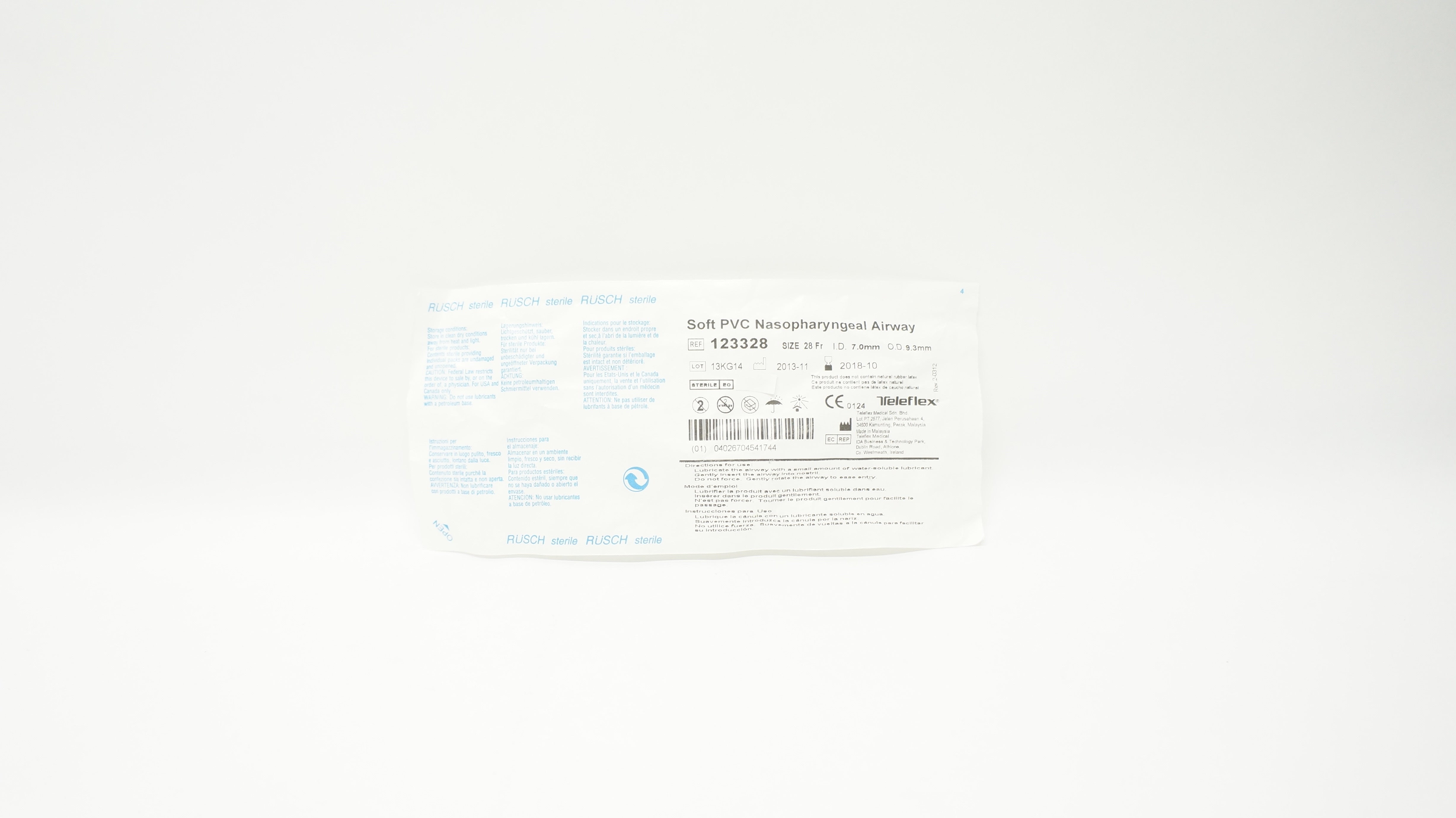 Teleflex 123328 Rusch PVC Nasopharyngeal Airway 28Fr x 7.0mm I.D. x 9.3mm O.D(x)