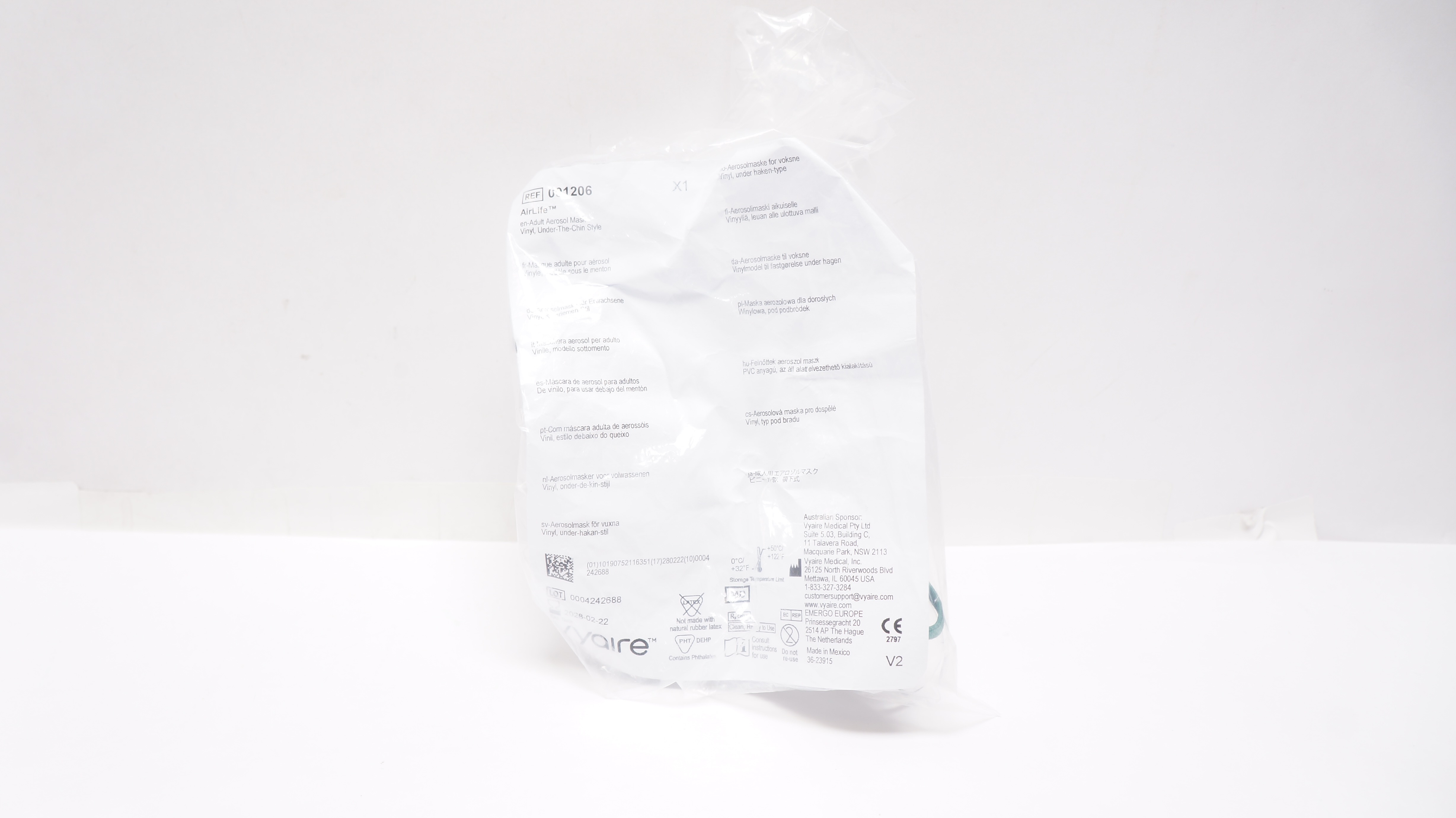 Vyaire 001206 AirLife Adult Aerosol Mask Vinyl Under-The-Chin Style