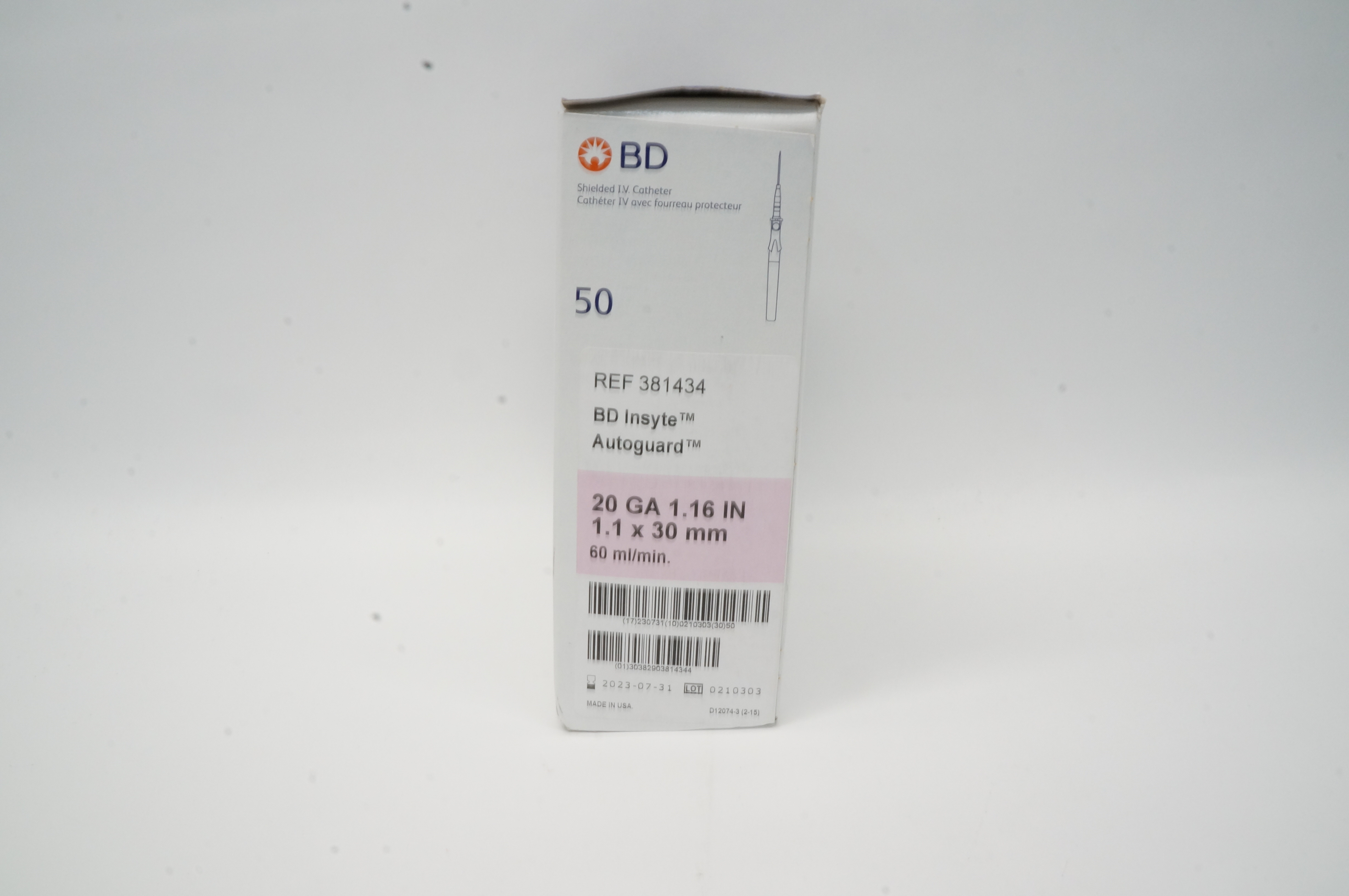 BD 381434 BD Insyte Autoguard Shielded IV Cath. 20Ga x 1.16inch (x) - Box of 50