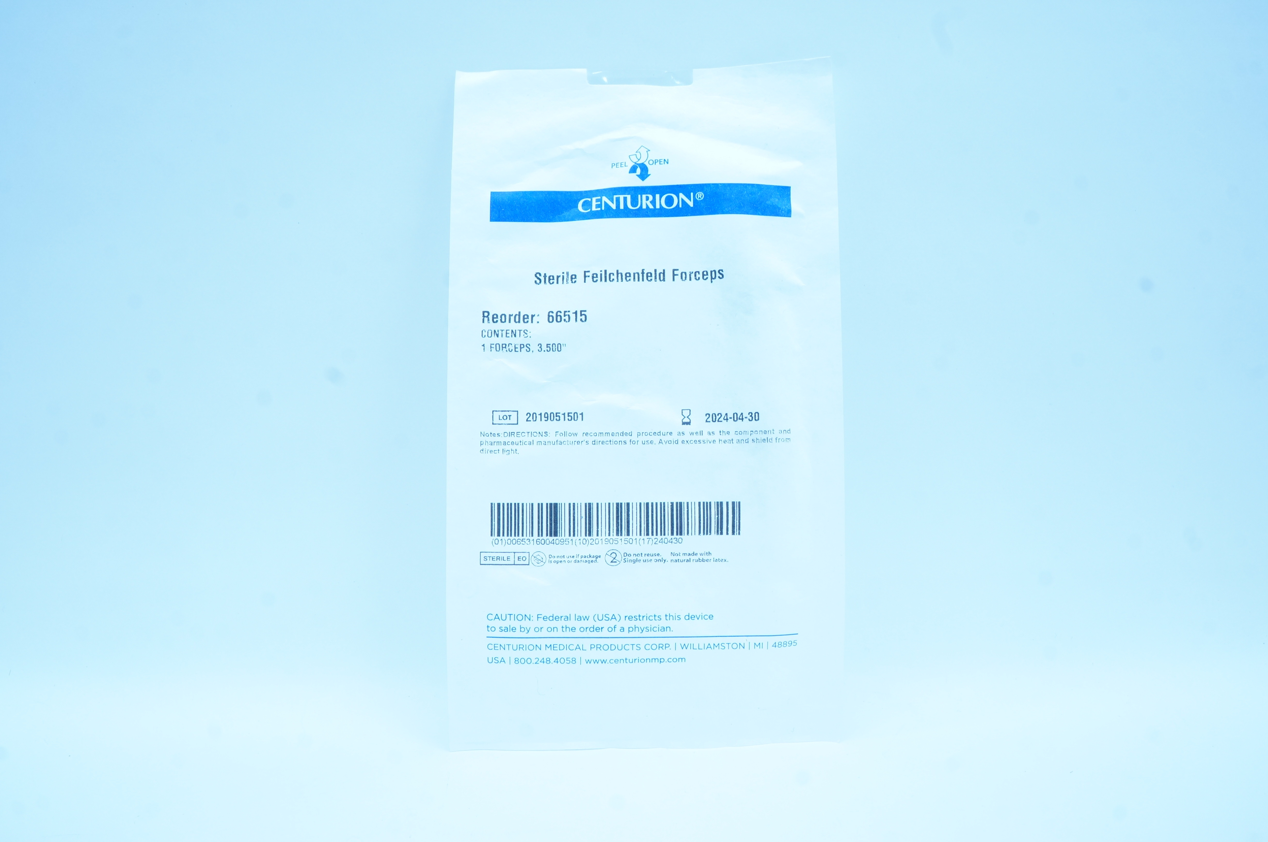 Centurion Medical 66515 Sterile Feilchenfeld Forceps 3.500 inch