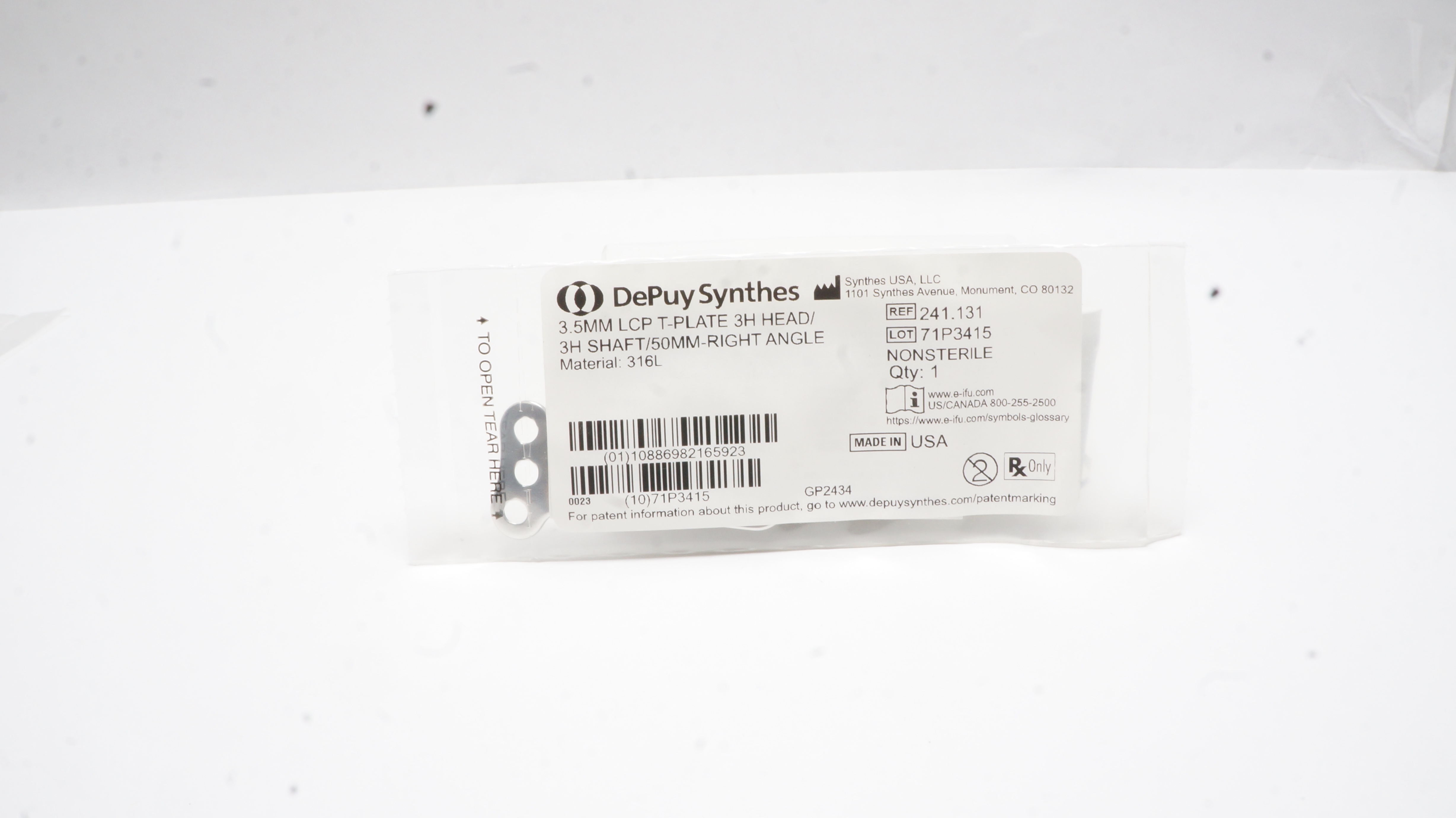DePuy Synthes 241.131 3.5mm LCP TPlate 3H Head/3H Shaft/50mmRight Angle