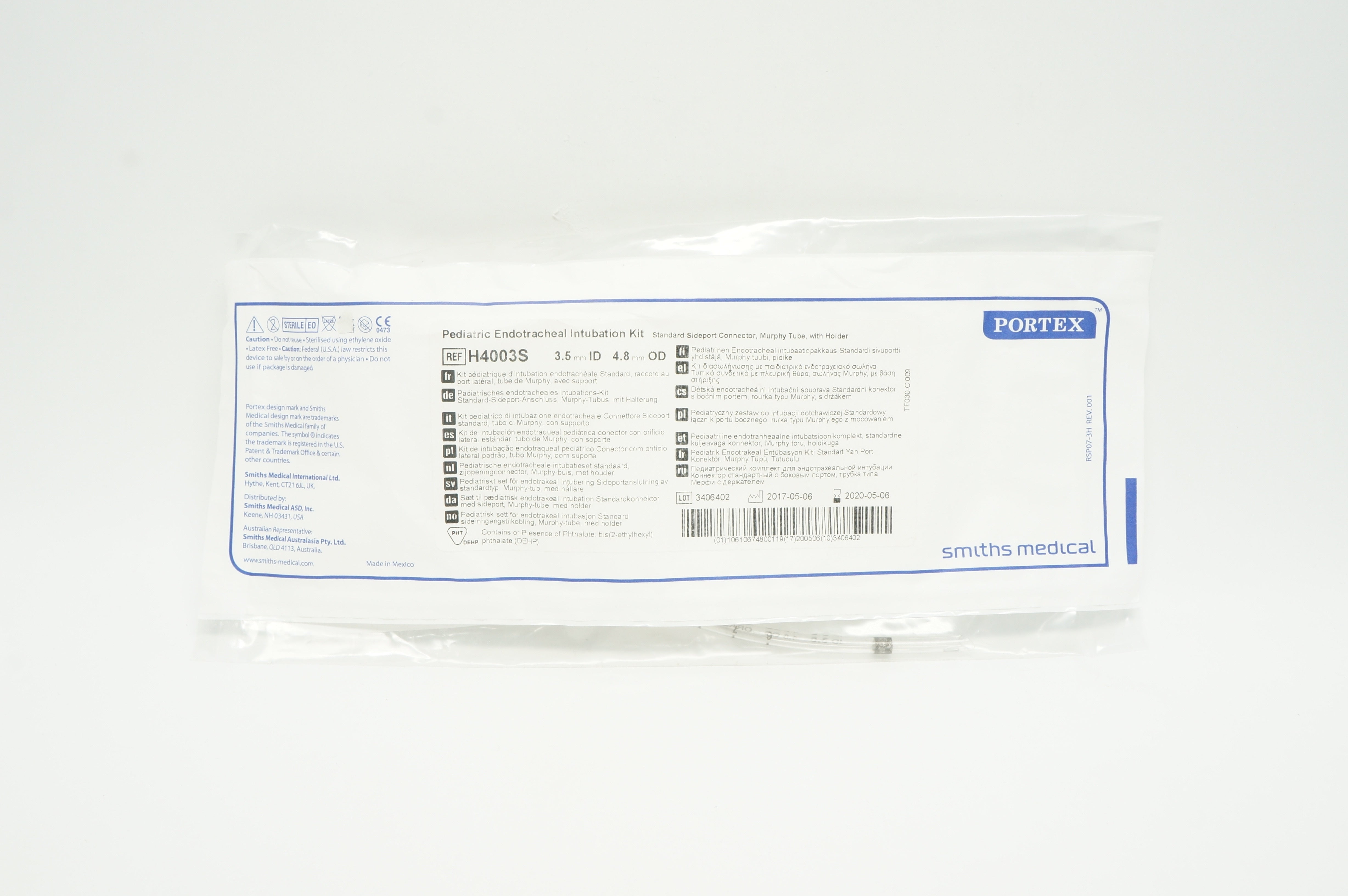 Smiths Medical H4003S Pediatric Endotracheal Intubation Kit 3.5 ID x 4.8mm OD(x)