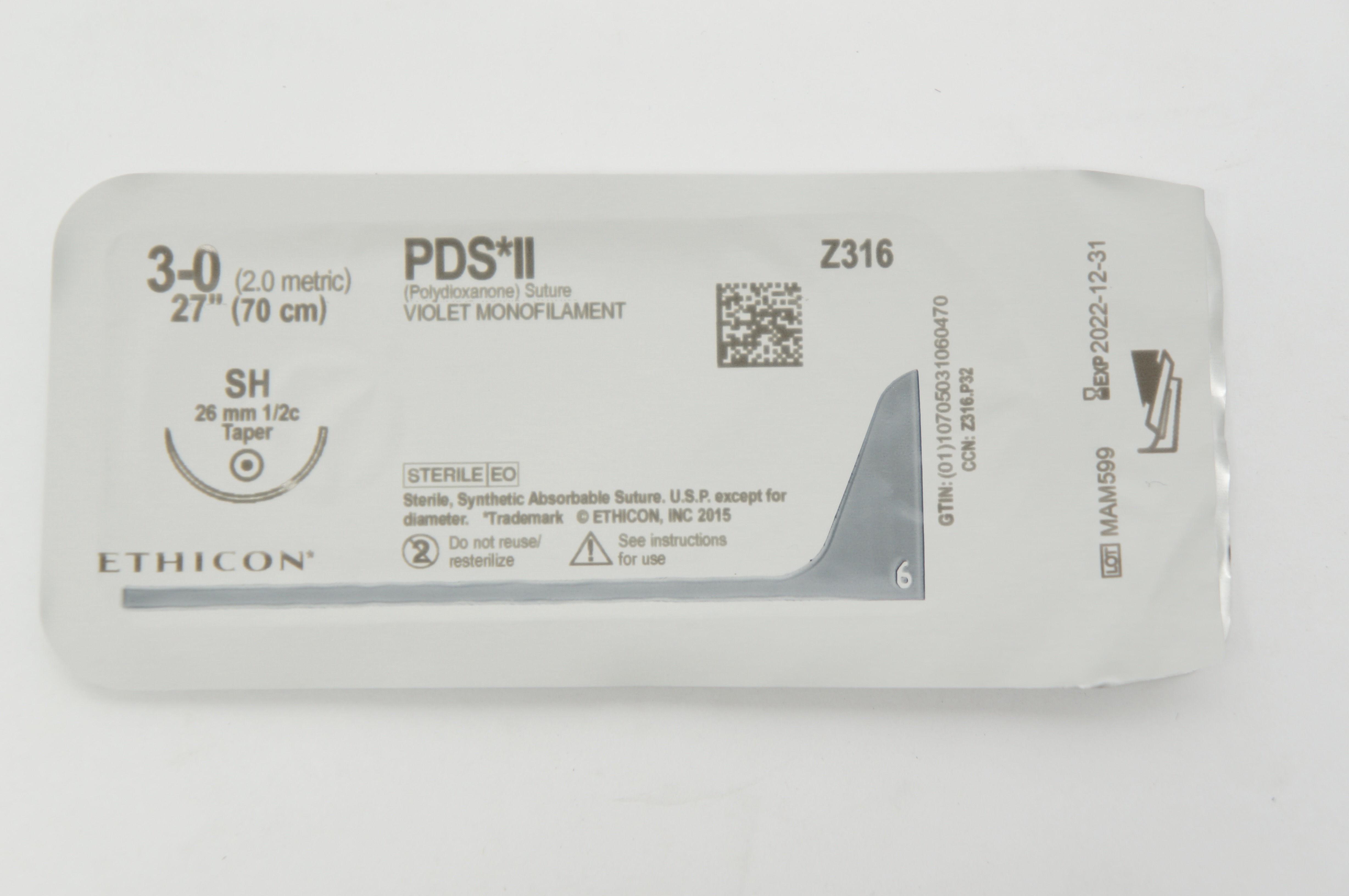 Ethicon Z316 3-0 PDS II Violet Monofilament Stre SH 26mm 1/2c Taper 27inch