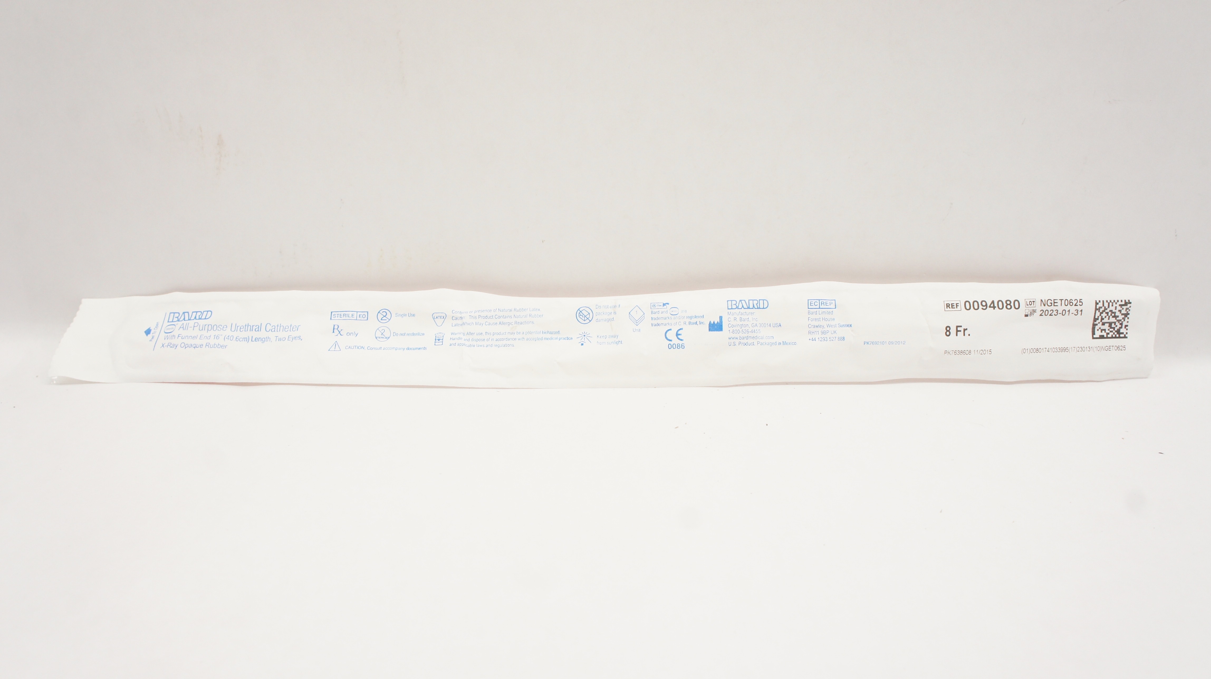 Bard 0094080 Davol All-Purpose Urethral Cath. 8Fr x 16 inch (x)