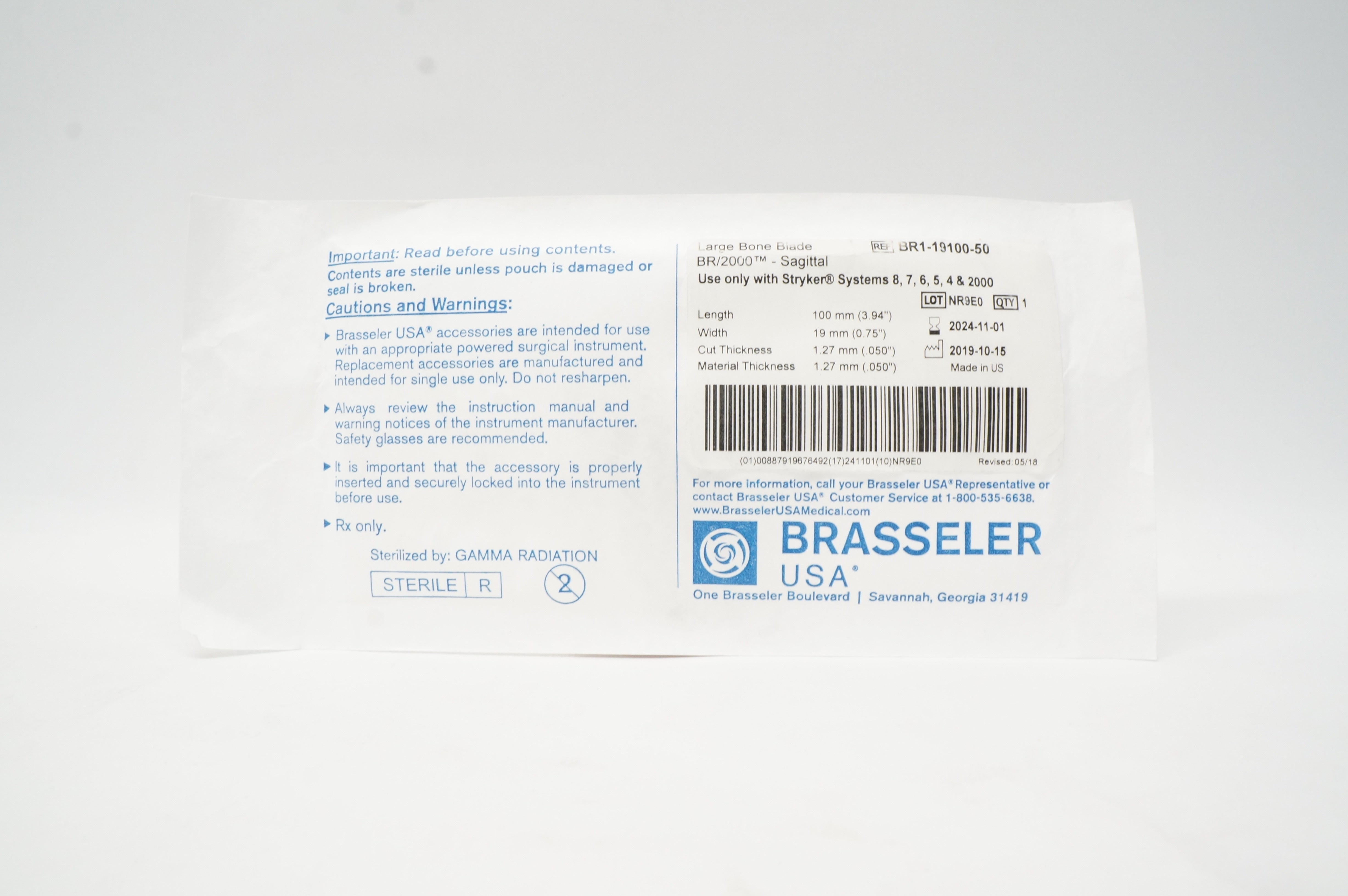 Brasseler BR1-19100-50 Large Bone Sagittal Blade Sagittal BR/2000, 3.94inch