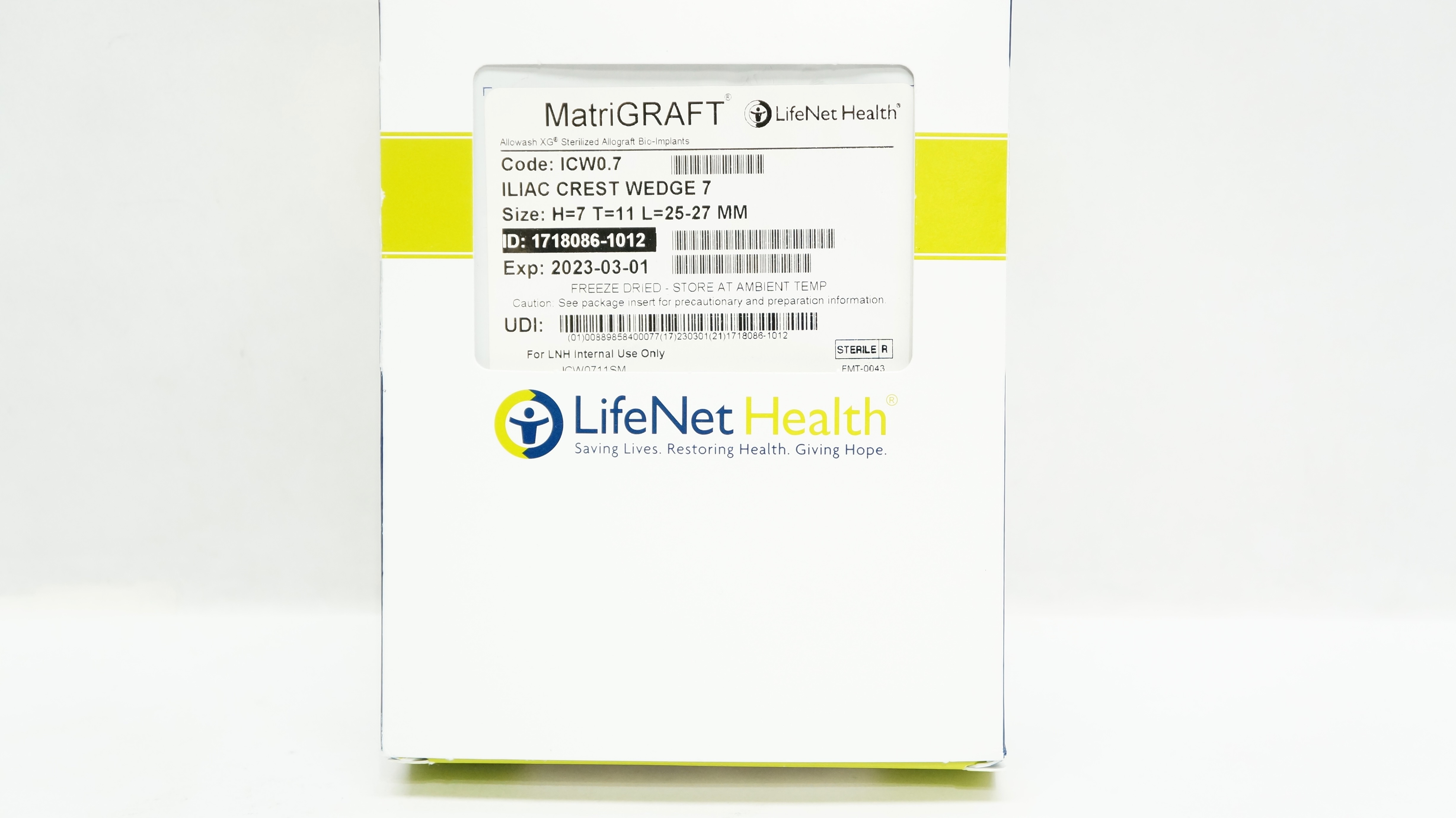 LifeNet Health 1718086-1012 MatriGraft Iliac Crest Wedge 7 H=7 T=11 L25-27mm (x)