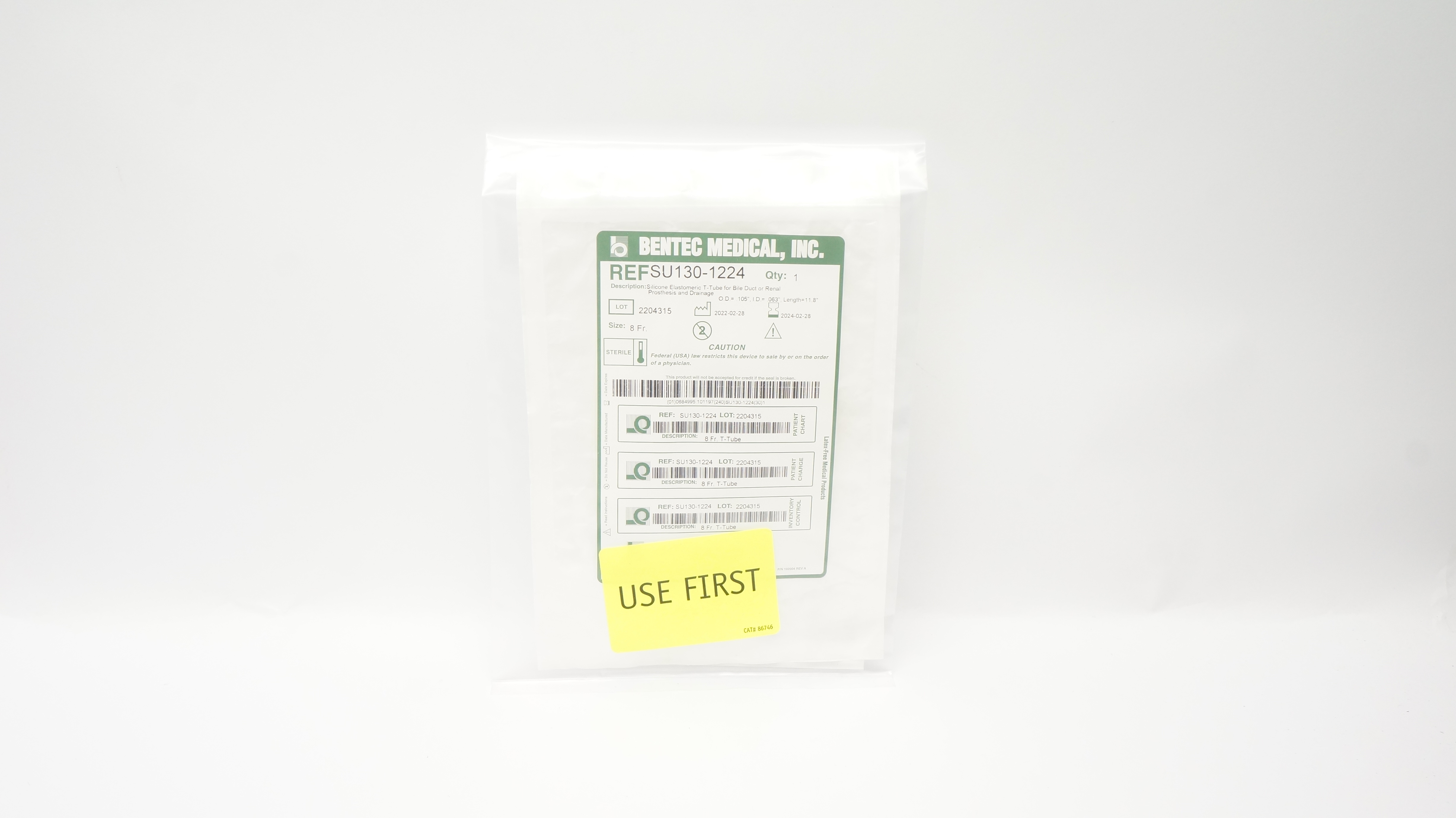 Bentec Medical SU130-1224 Silicone Elastomeric T-Tube for Bile Duct (x)