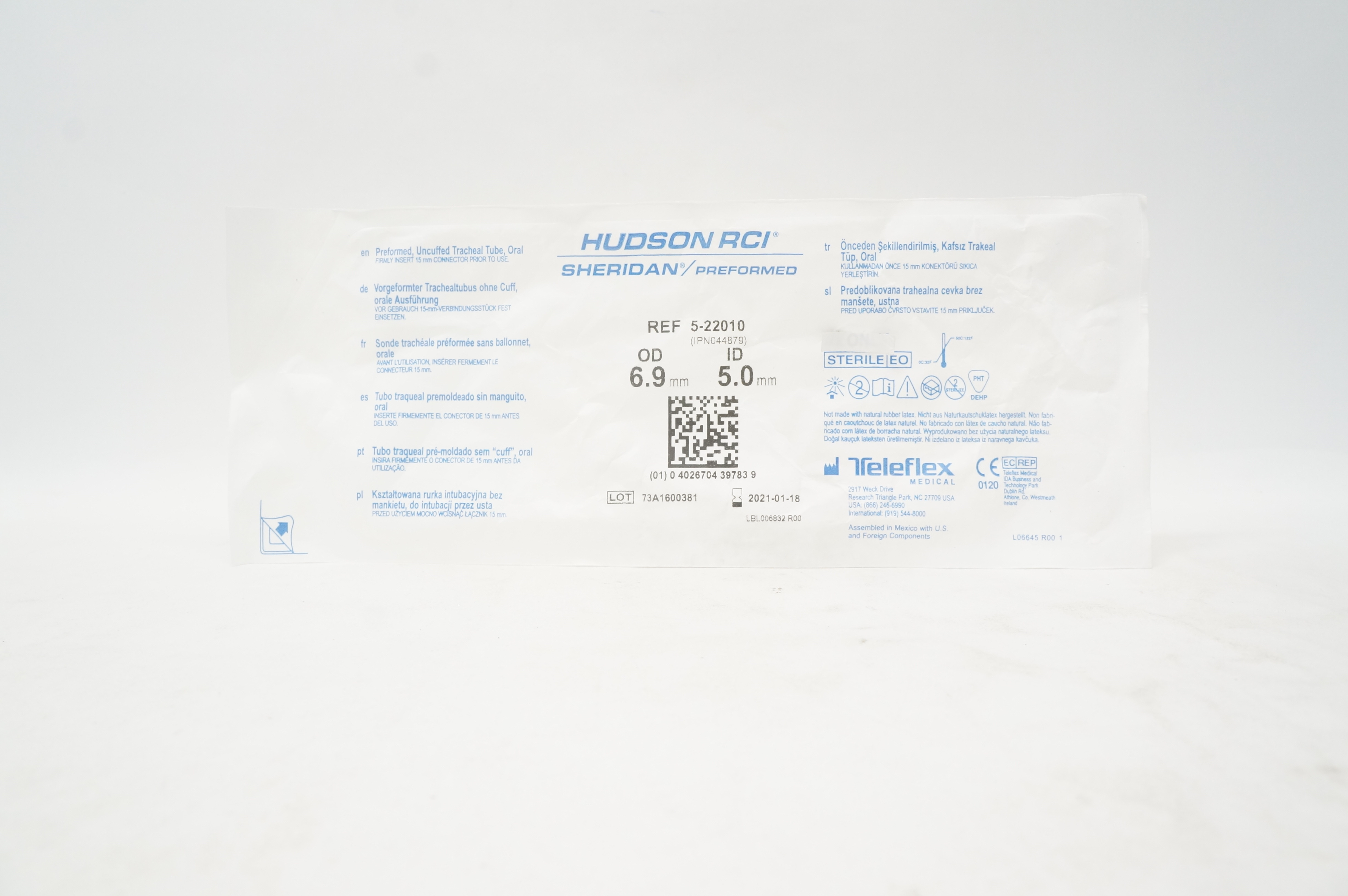 Teleflex 5-22010 Hudson RCI Sheridan Preformed Tracheal Tube 6.9OD x 5.0mmID (x)