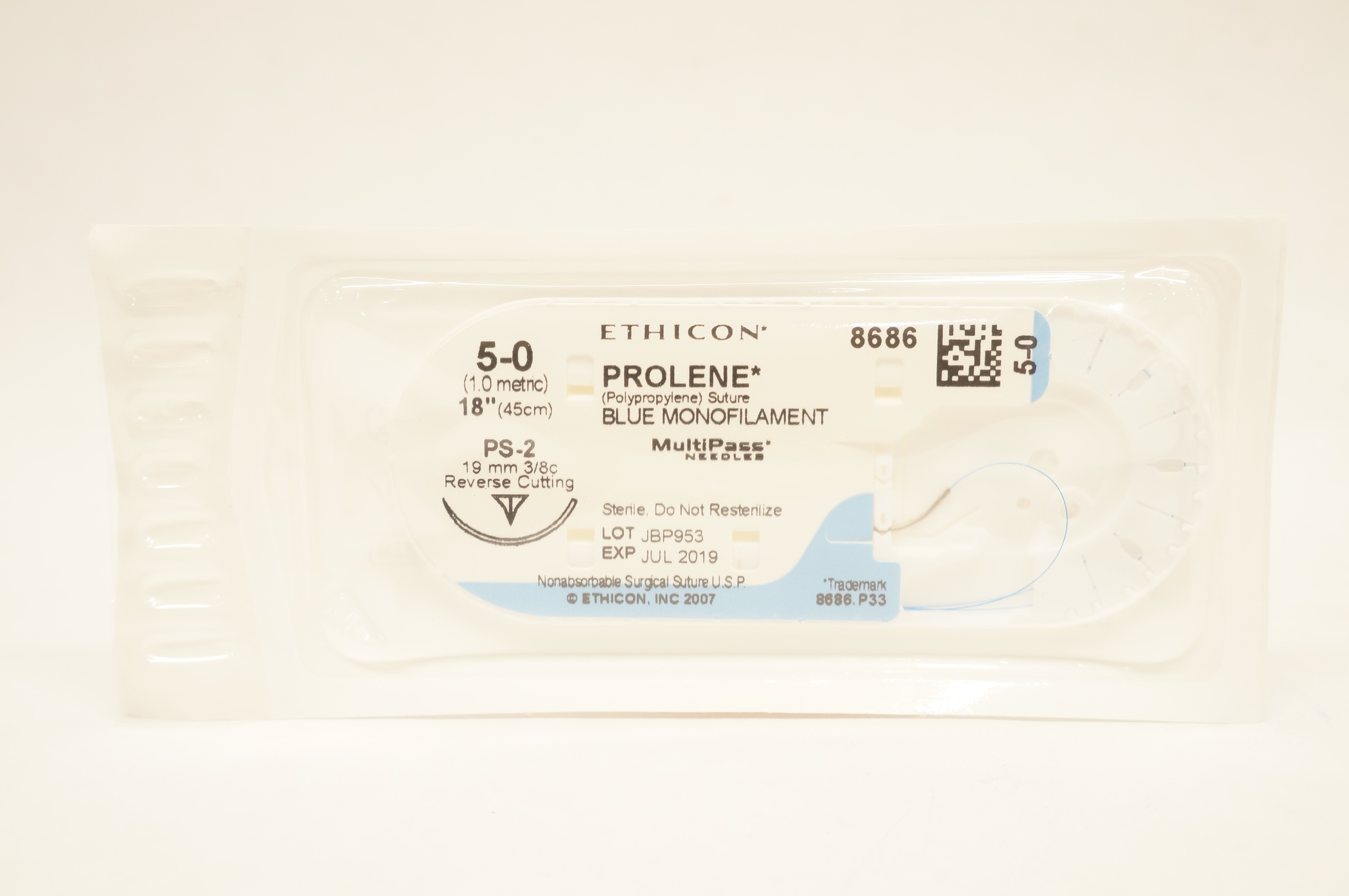 Ethicon 8686 5-0 PROLENE Stre PS-2 19mm 3/8c Reverse Cutting, 18inch (x)