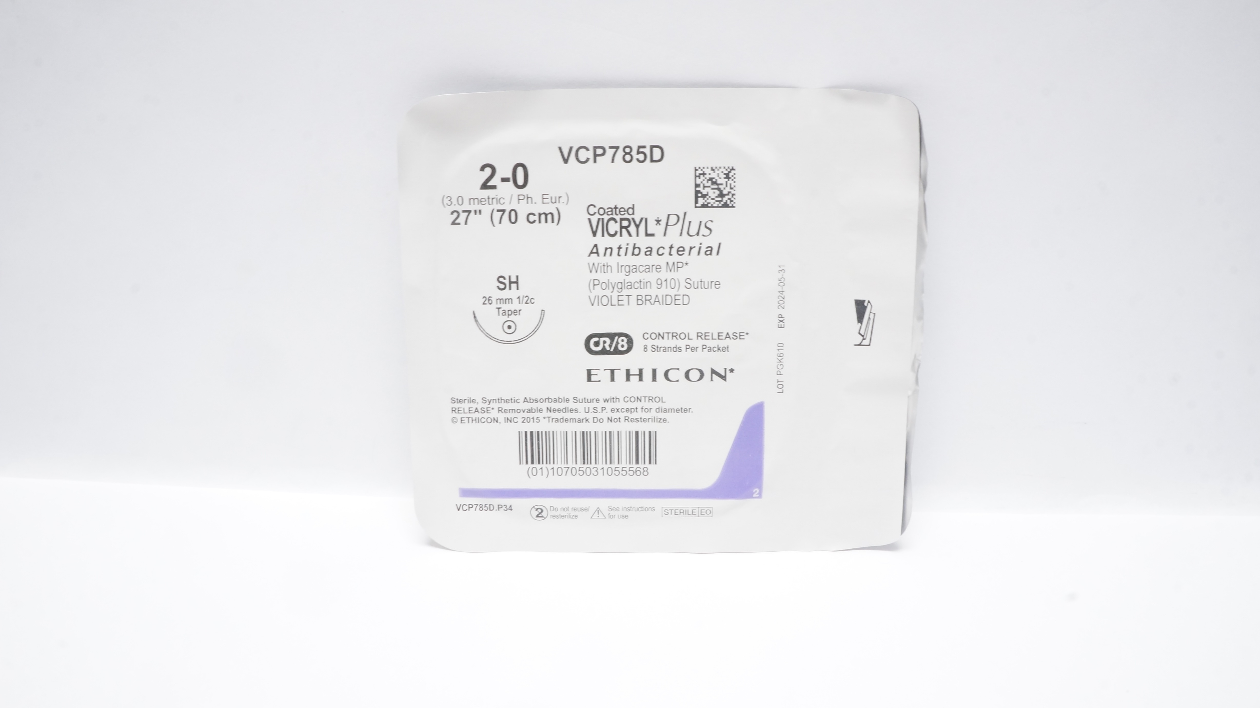 Ethicon VCP785D 2-0 Coated Vicryl Plus Stre SH 26mm 1/2c Taper, 27inch (x)