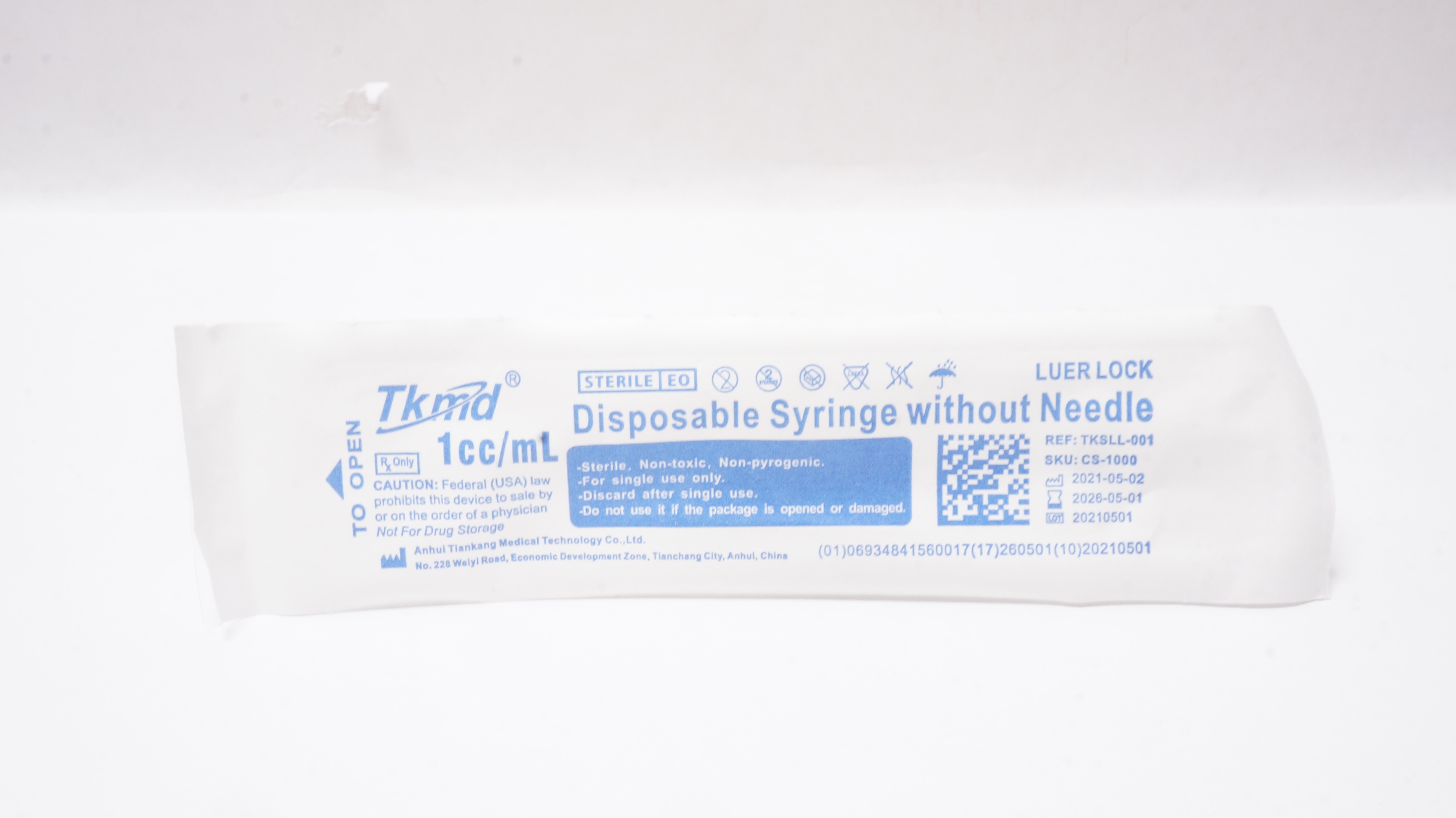 Anhui Tiankang Medical TKSLL-001 Syringe Without Ndle. 1cc/mL