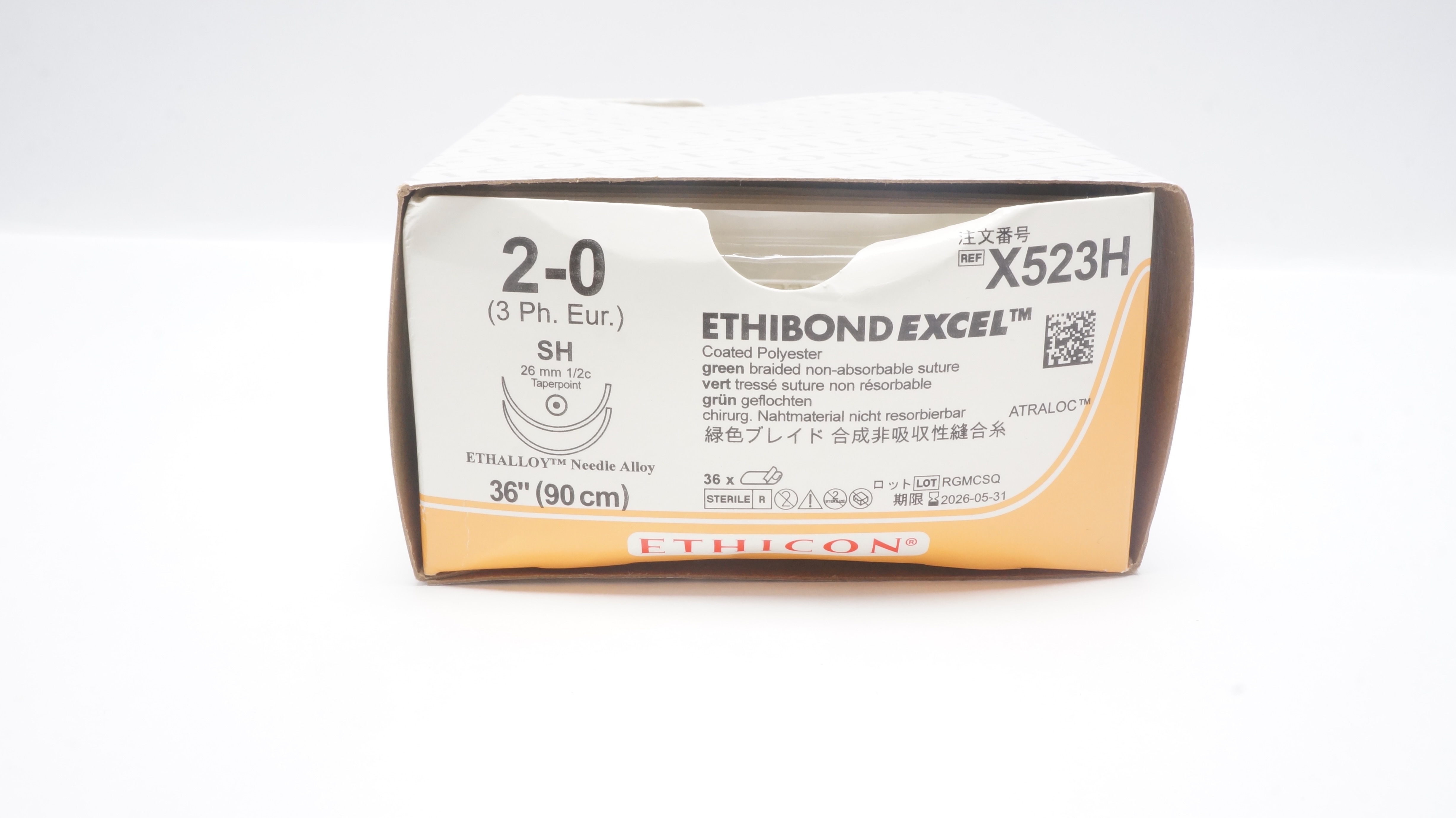 Ethicon X523H 2-0 ETHIBOND EXCEL Stre SH 26mm 1/2c Taperpoint 36inch - Box of 36
