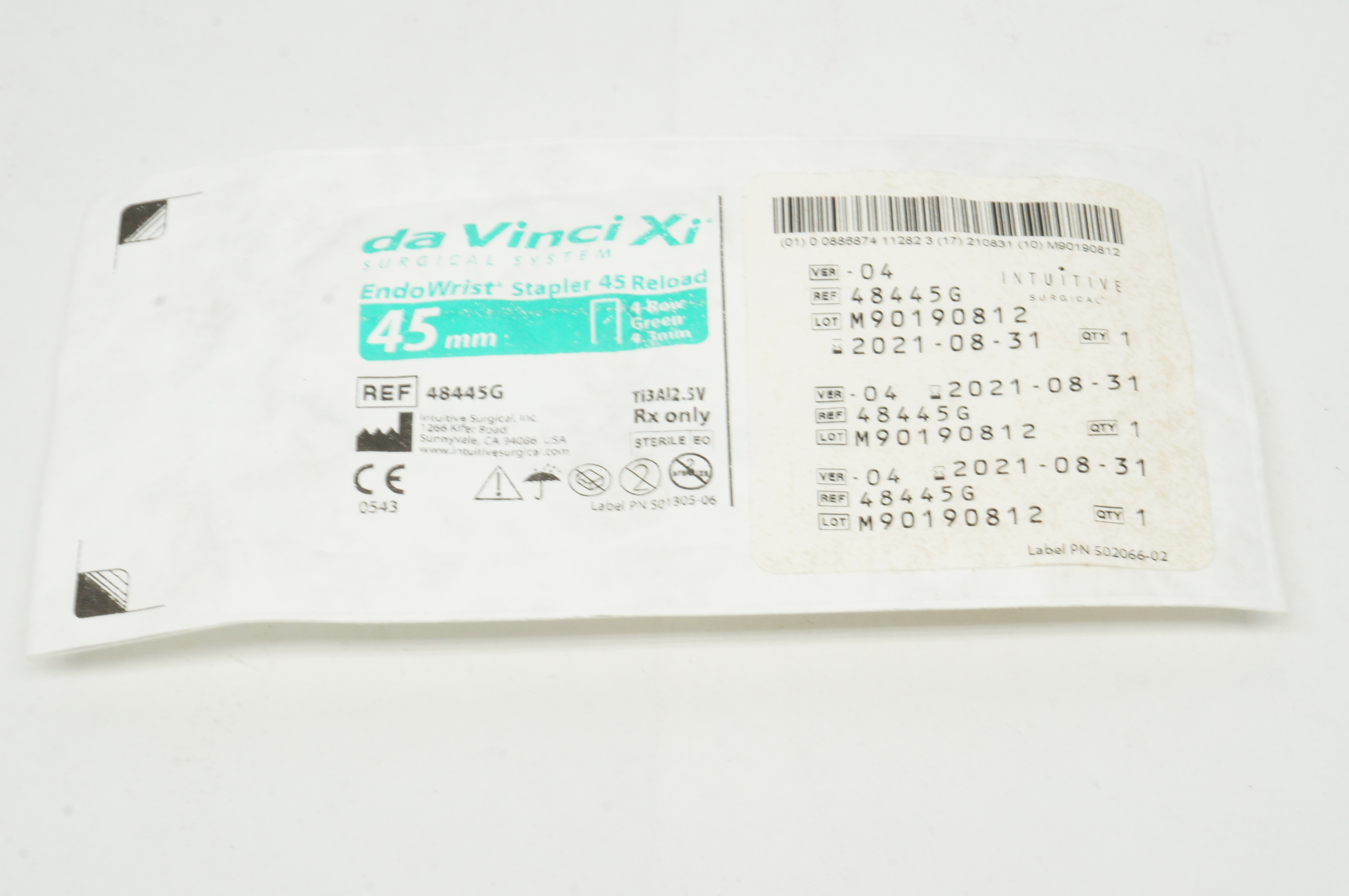 Intuitive 48445G Endo Wrist Stapler 45 Reload Green 45mm 4-Row 4.3mm (x)