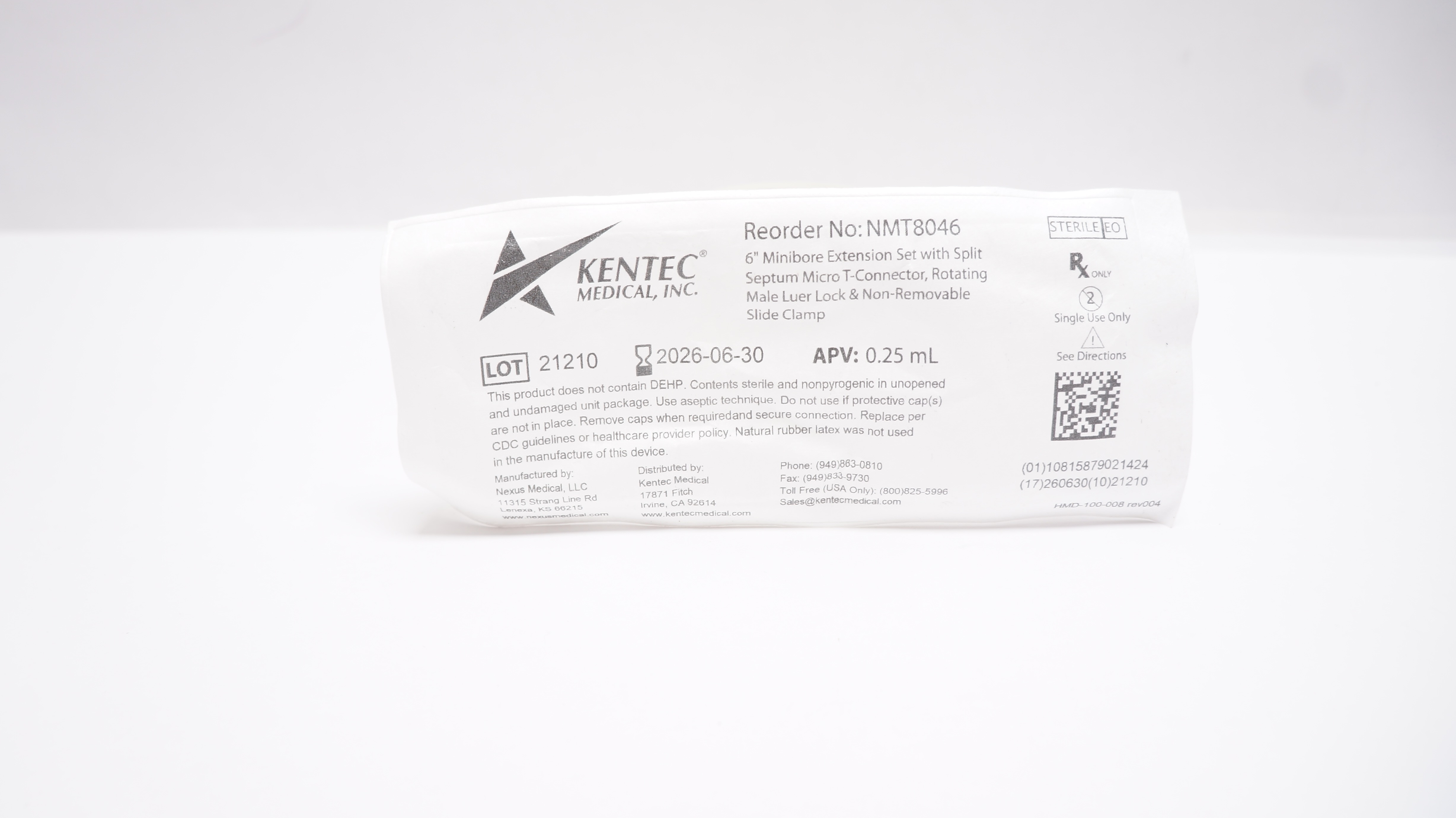 Nexus Medical NMT8046 Kentec Minibore Extension Set 6inch, APV: 0.25mL