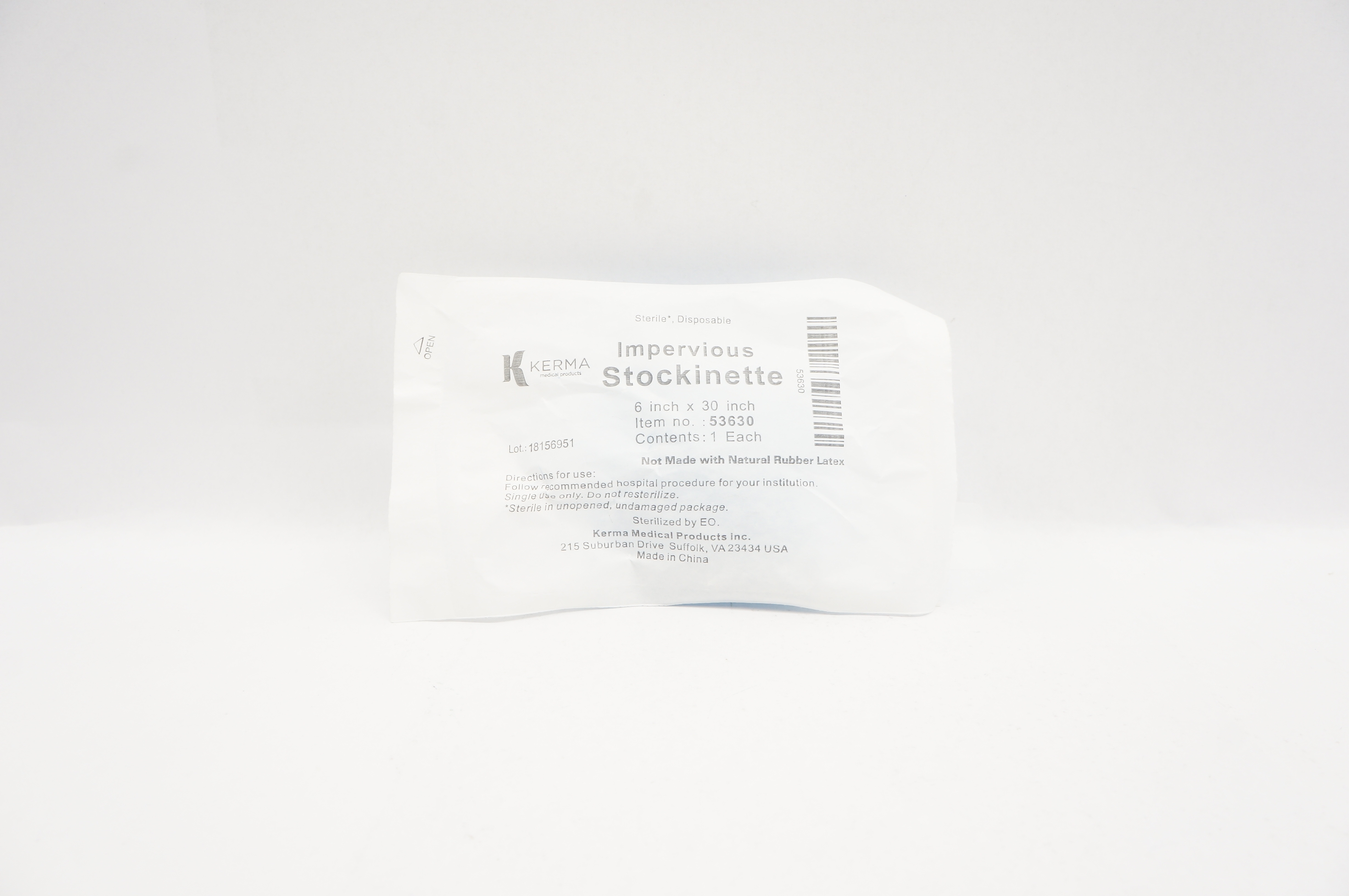 Kerma 53630 Impervious Stockinette Sterile Disposable 6inch x 30inch