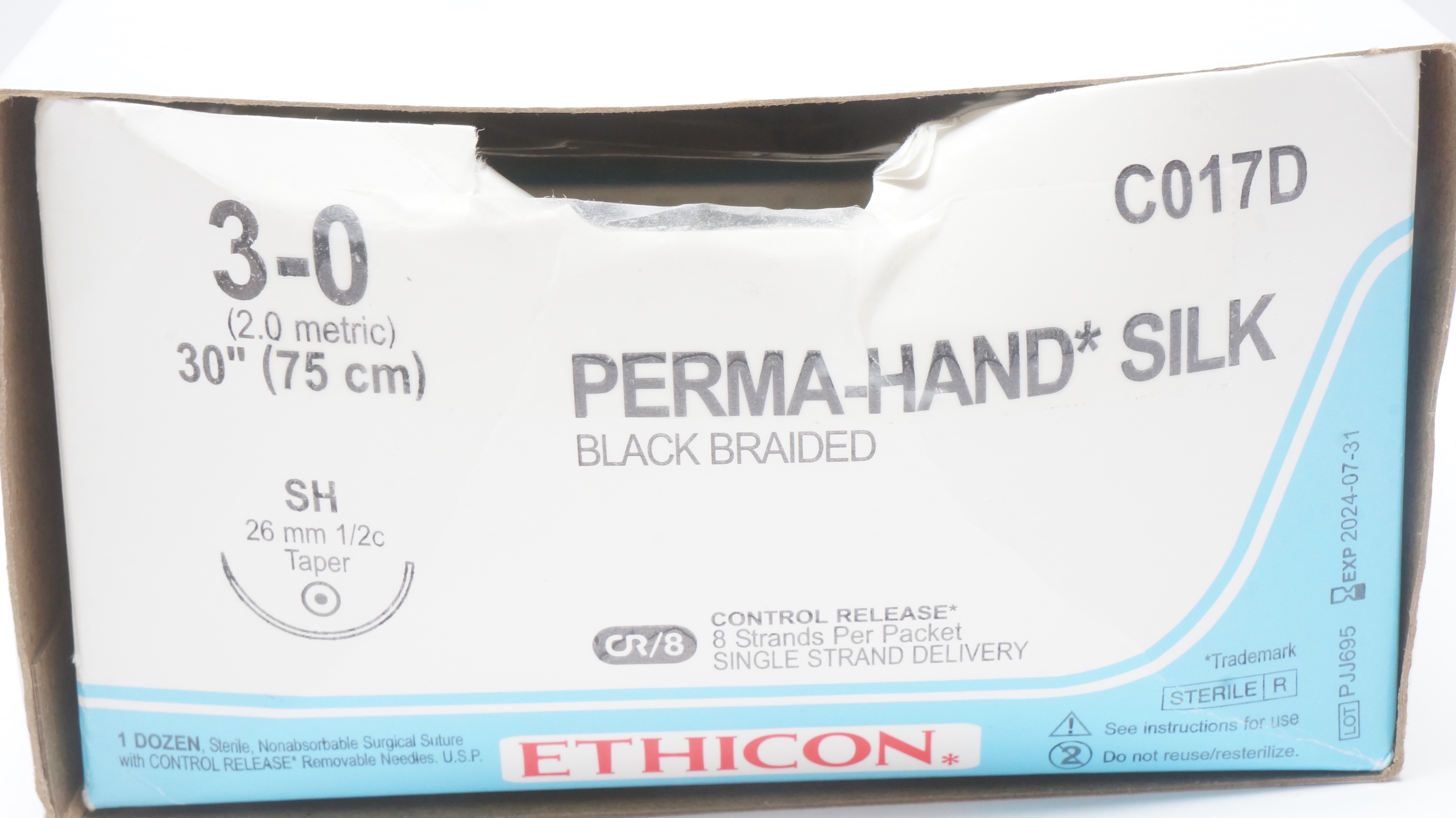 Ethicon C017D 3-0 PERMA-HAND SILK Stre SH 26mm 1/2c Taper, 30inch (x) - Box of 9