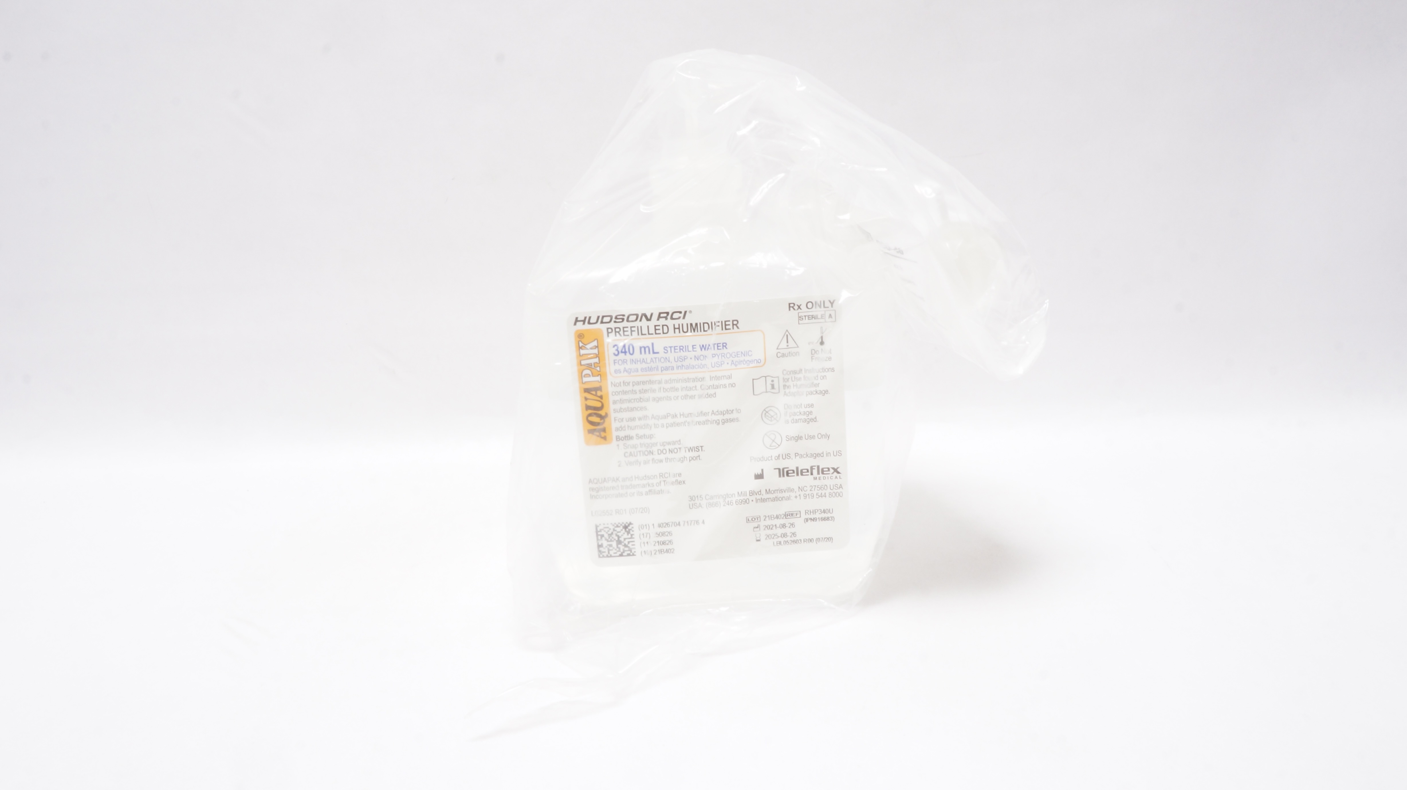 Teleflex RHP340U Hudson RCI Prefilled Humidifier 340mL