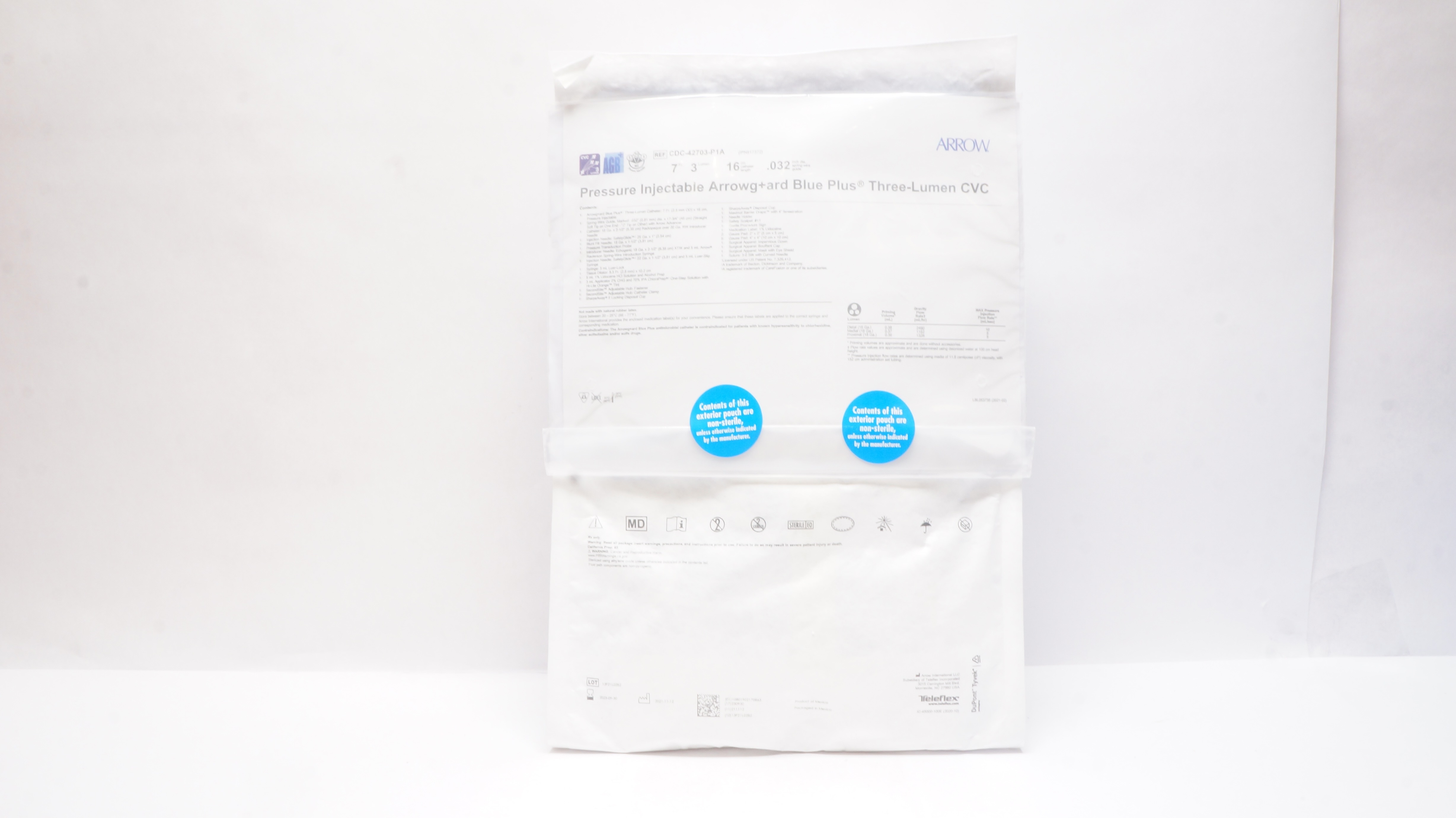 Arrow CDC-42703-P1A Pressure Injectable Multi-Lumen CVC Kit 7Fr x 16cm