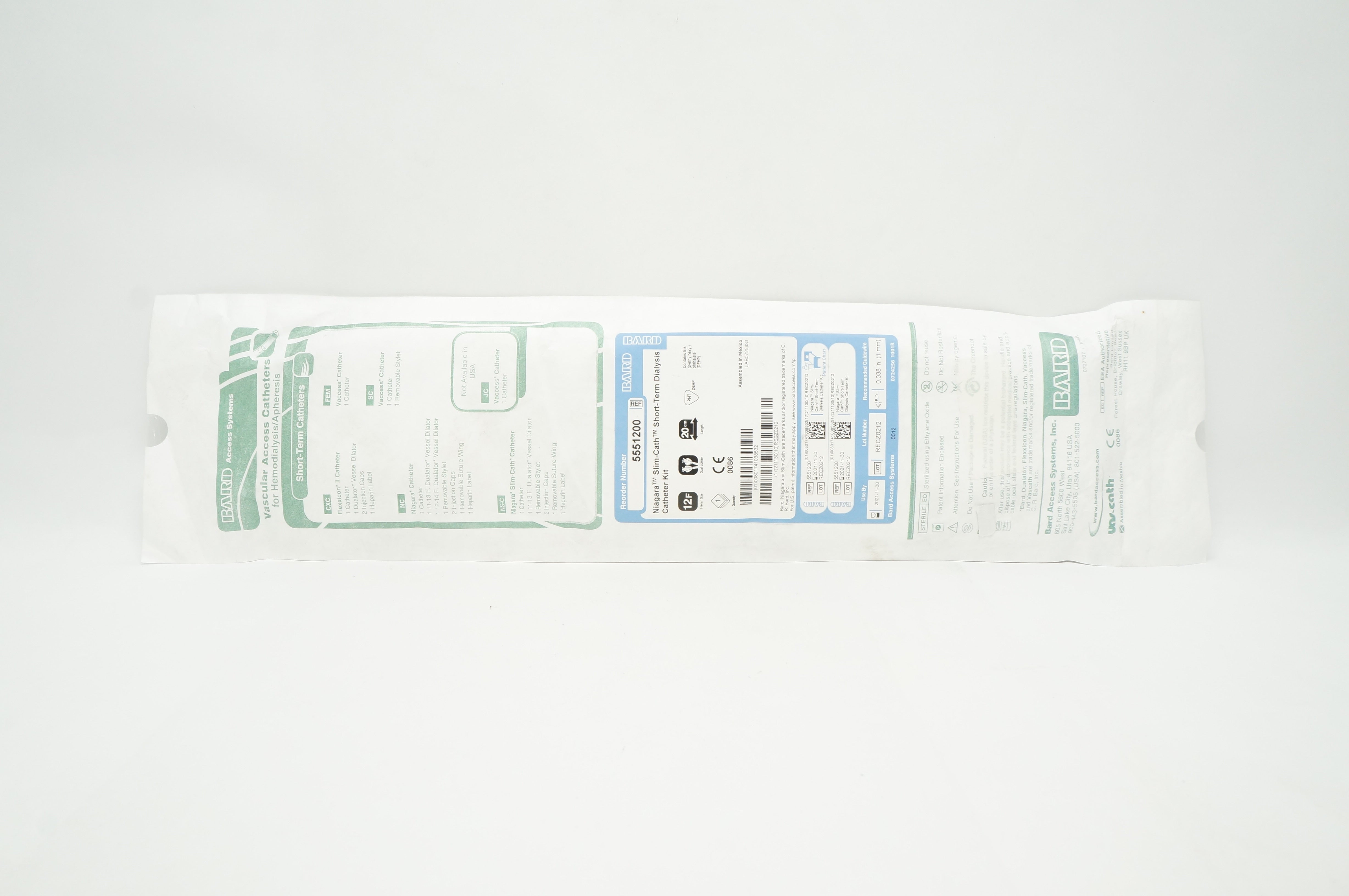 Bard 5551200 Niagara Slim-Cath Short-Term Dialysis Cath. Kit 12F x 20cm