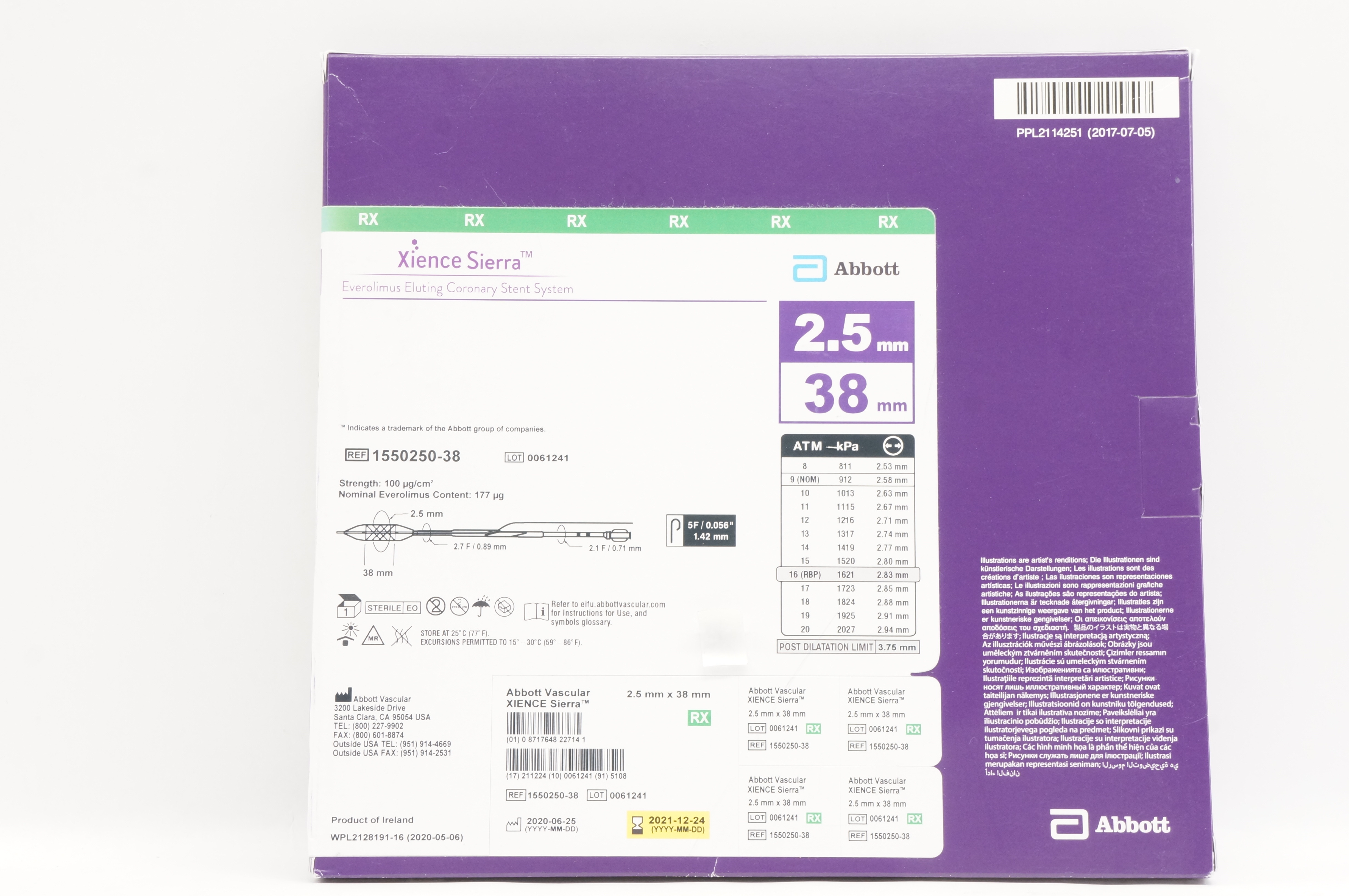 Abbott 1550250-38 Vascular XIENCE Sierra 2.5mm x 38mm (x)