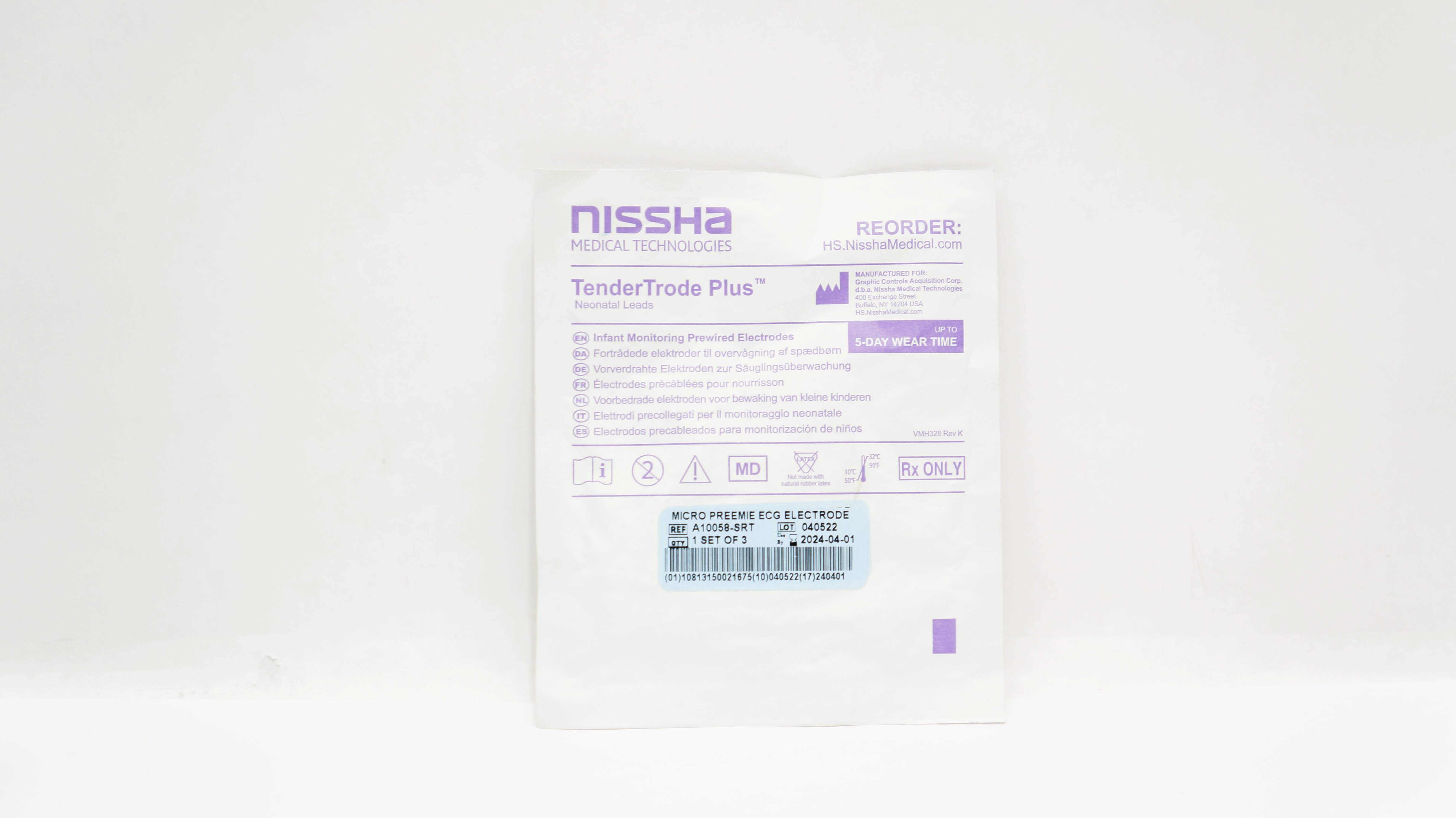 Nissha A10058-SRT TenderTrode Plus Infant Monitoring Prewired Electrode-Set of 3