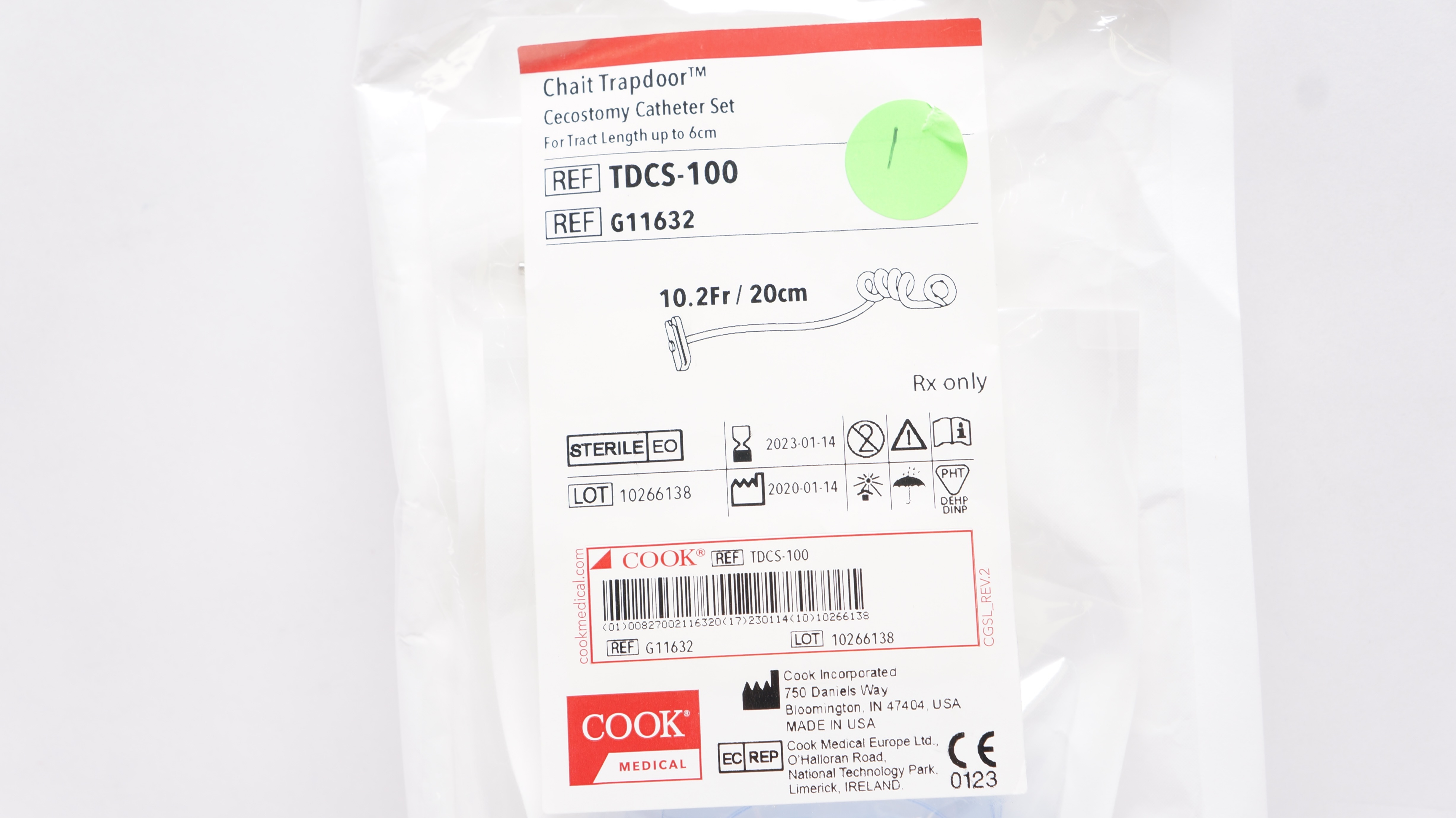 Cook Medical G11632 Chait Trapdoor Cecostomy Cath. Set 10.2Fr/20cm (x)