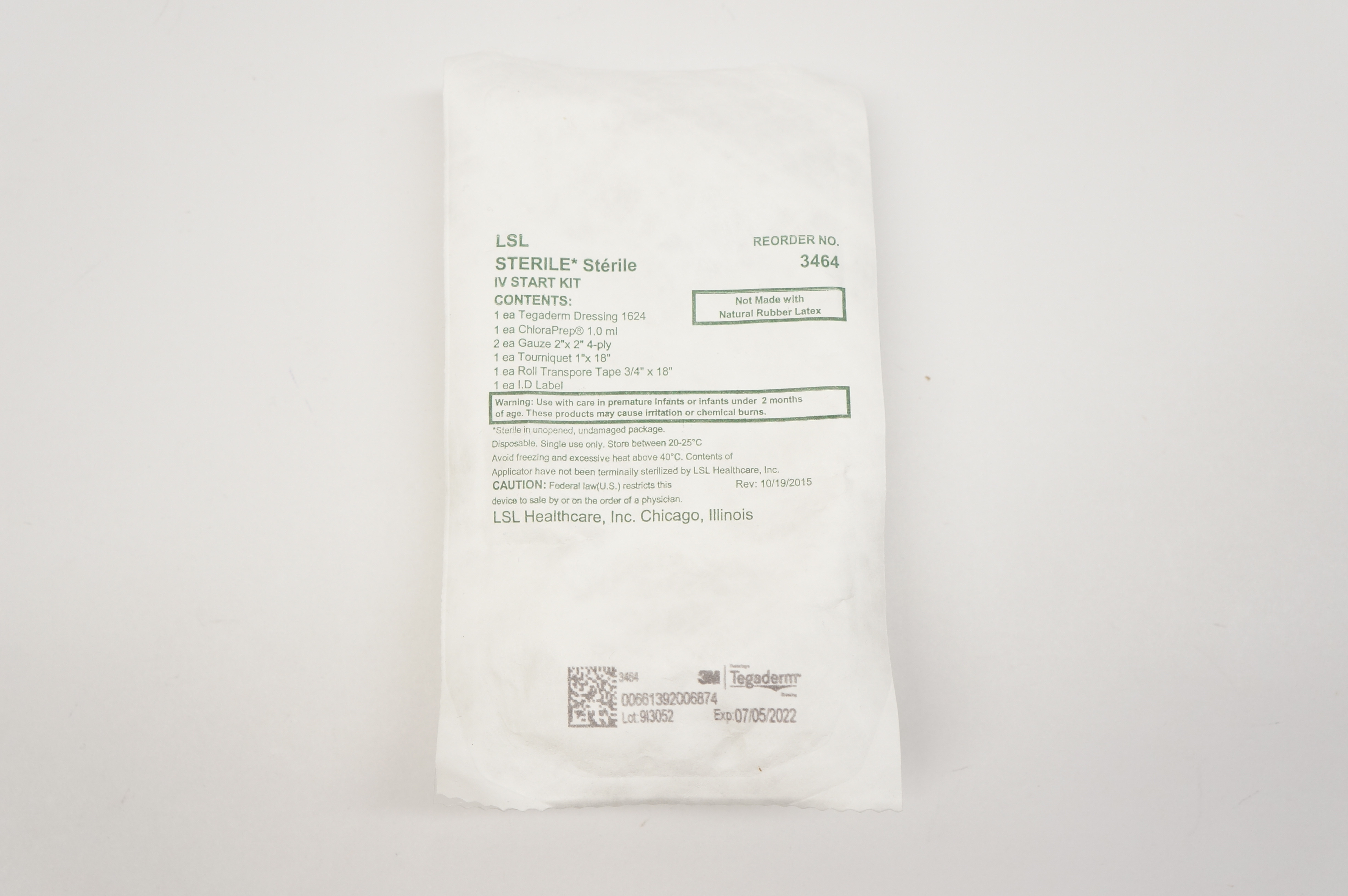 3M 3464 Tegaderm LSL Sterile IV Start Kit 3m 3464 tegaderm lsl sterile iv start kit