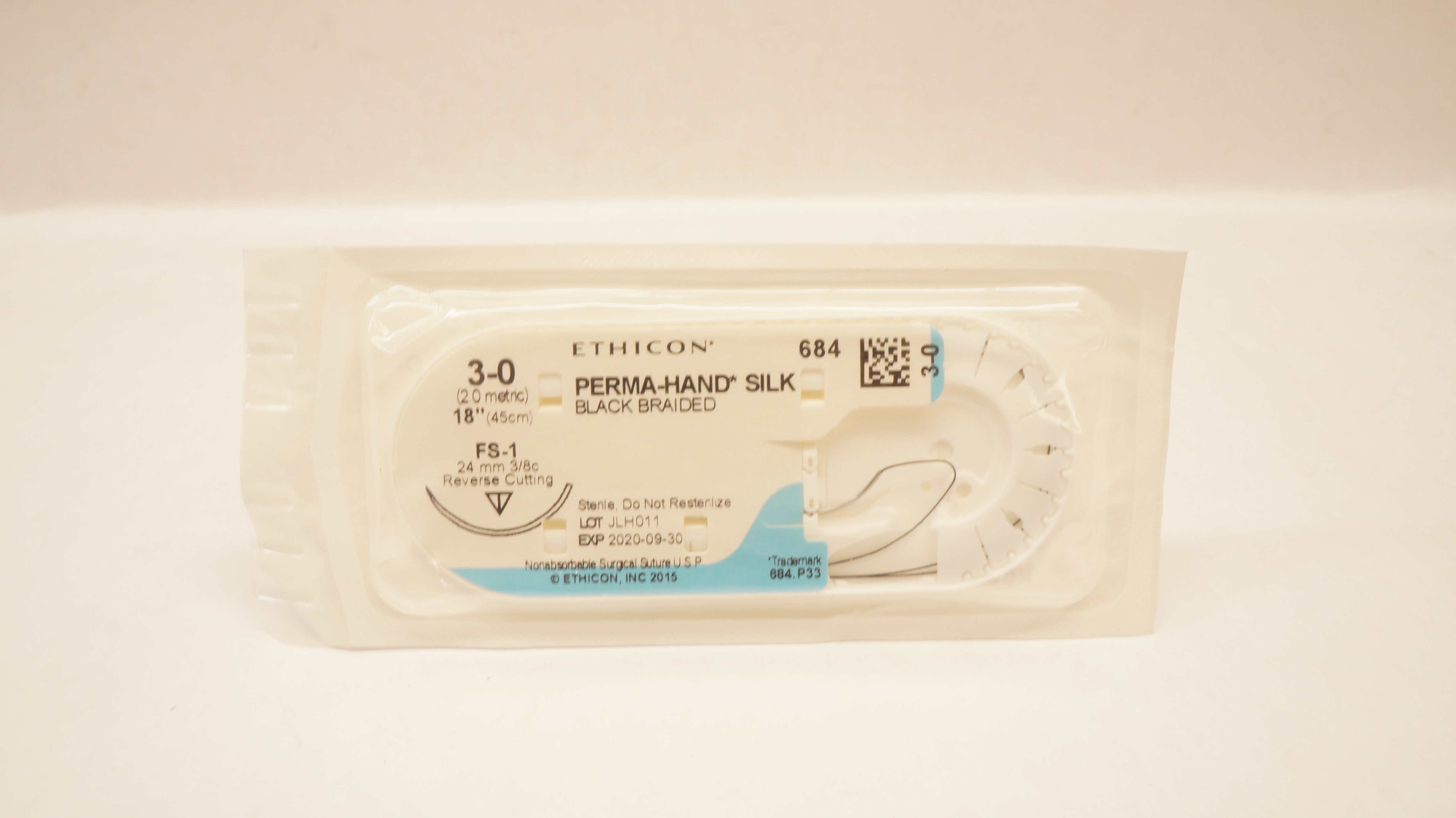 Ethicon 684 3-0 Perma-Hand Silk FS-1 24mm 3/8c Reverse Cutting 18inch (x)