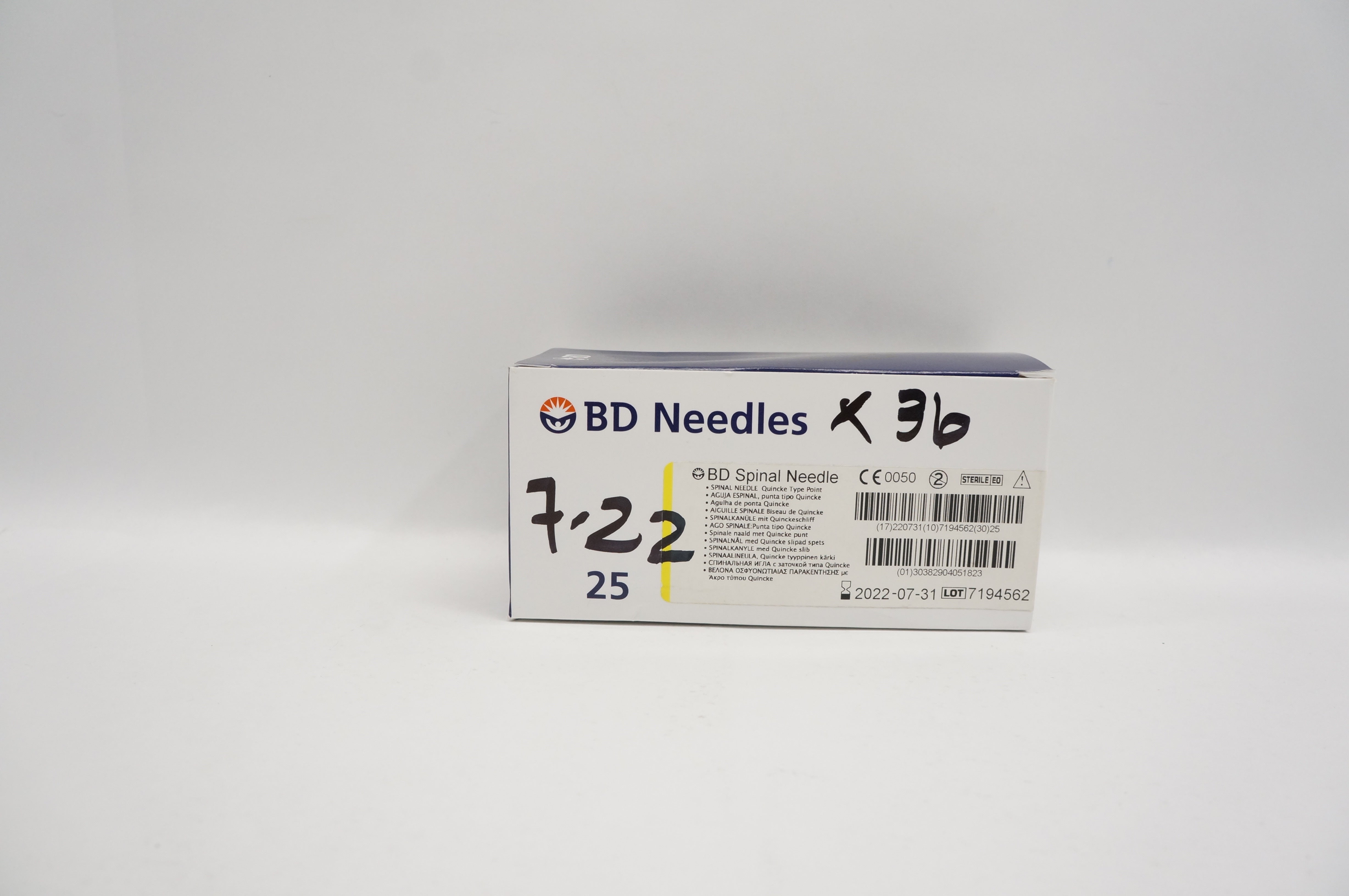 BD 405182 Becton Spinal Ndle. Quincke Type Point 20G x 3.50inch - Box of 36