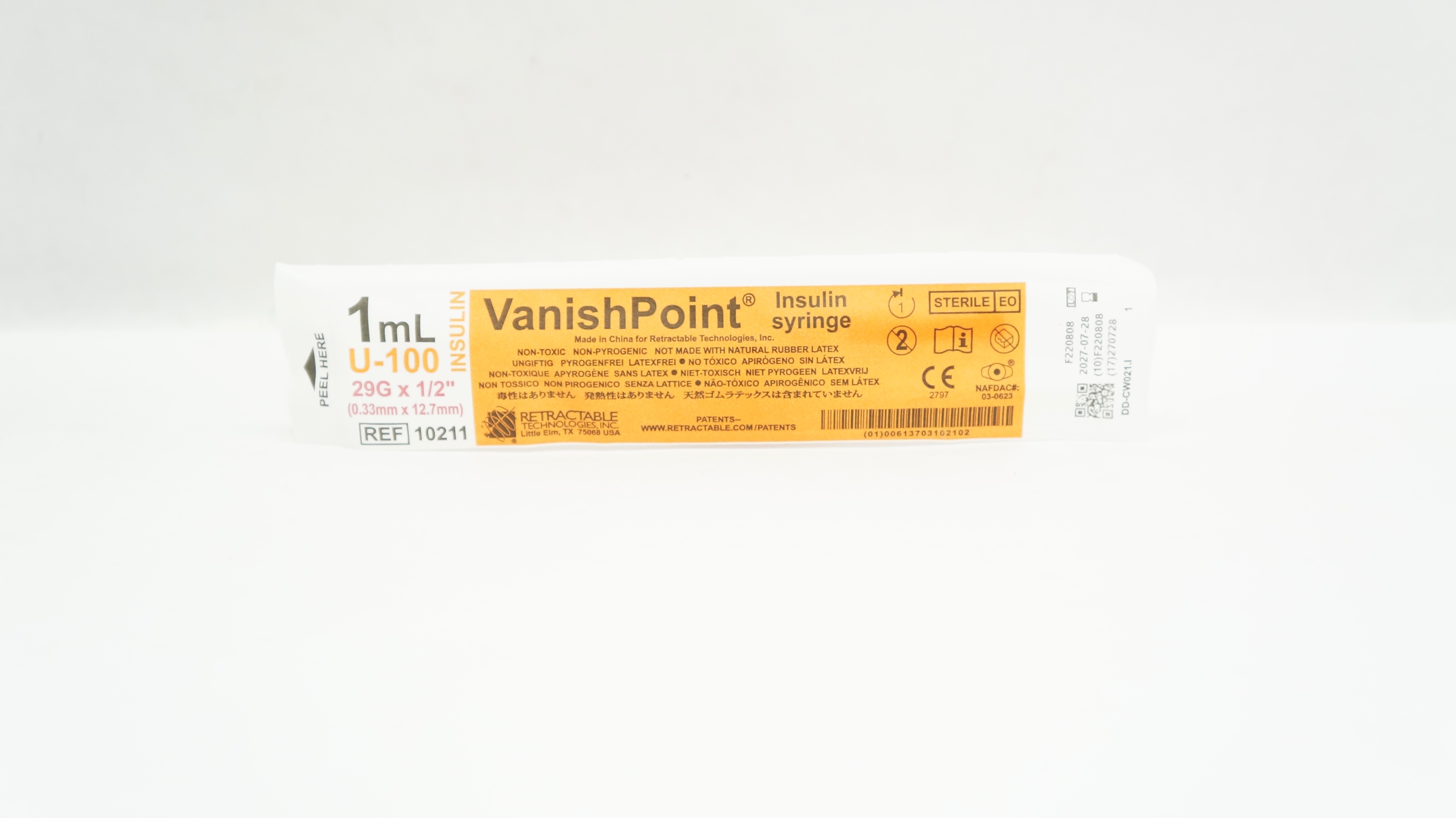 Retractable Technologies 10211 VanishPoint Insulin Syringe 1mL 29G x 1 ...