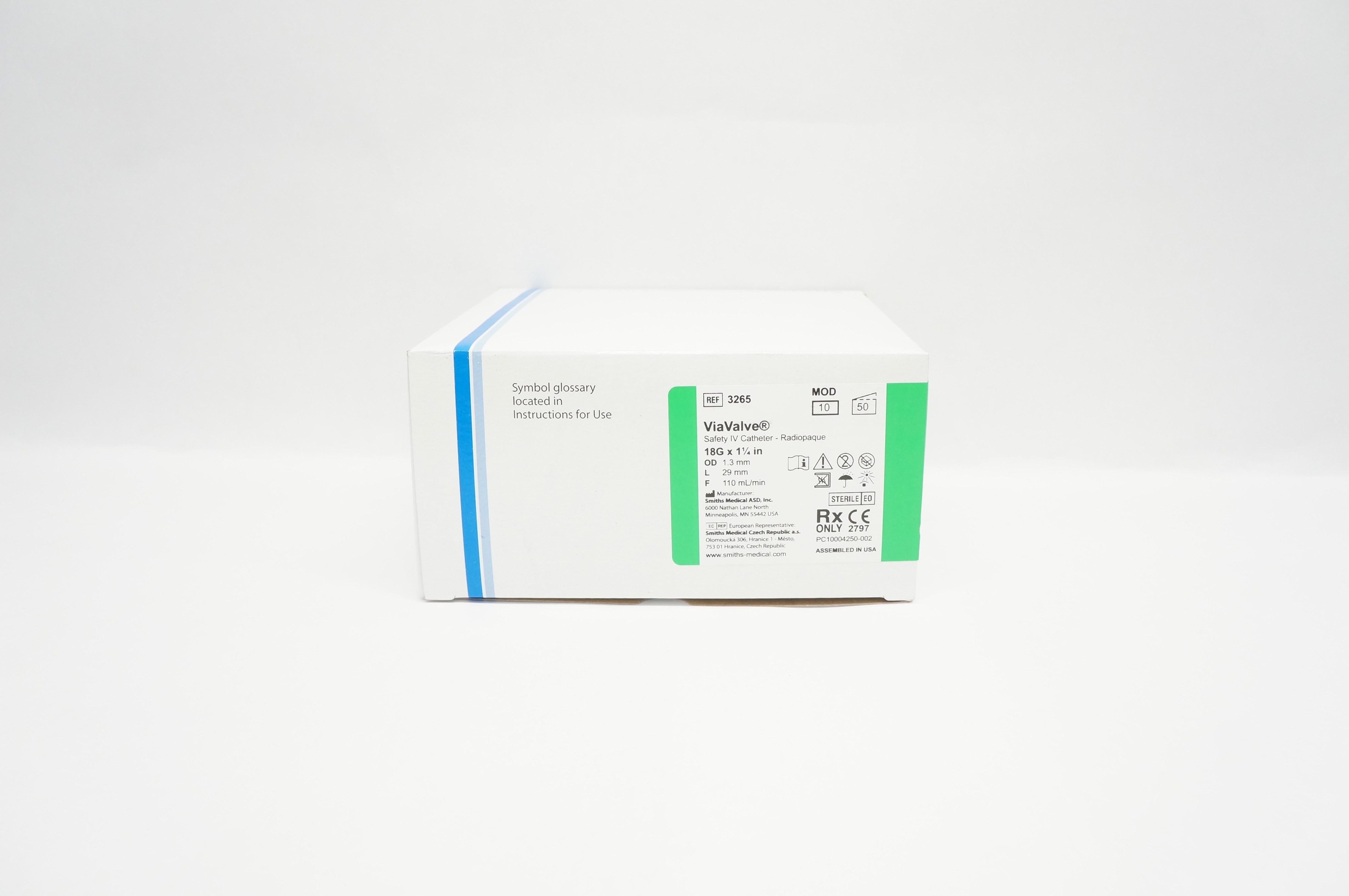 Viavalve Smiths Medical Jelco 3265 ViaValve Safety IV Cath. 18G x 1-1/4inch ...