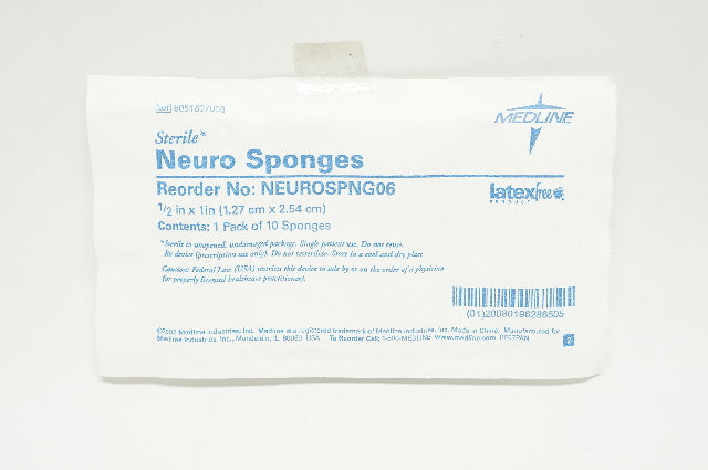 Medline NEUROSPNG06 Neuro Sponges 1/2inch x 1inch - Pack of 10