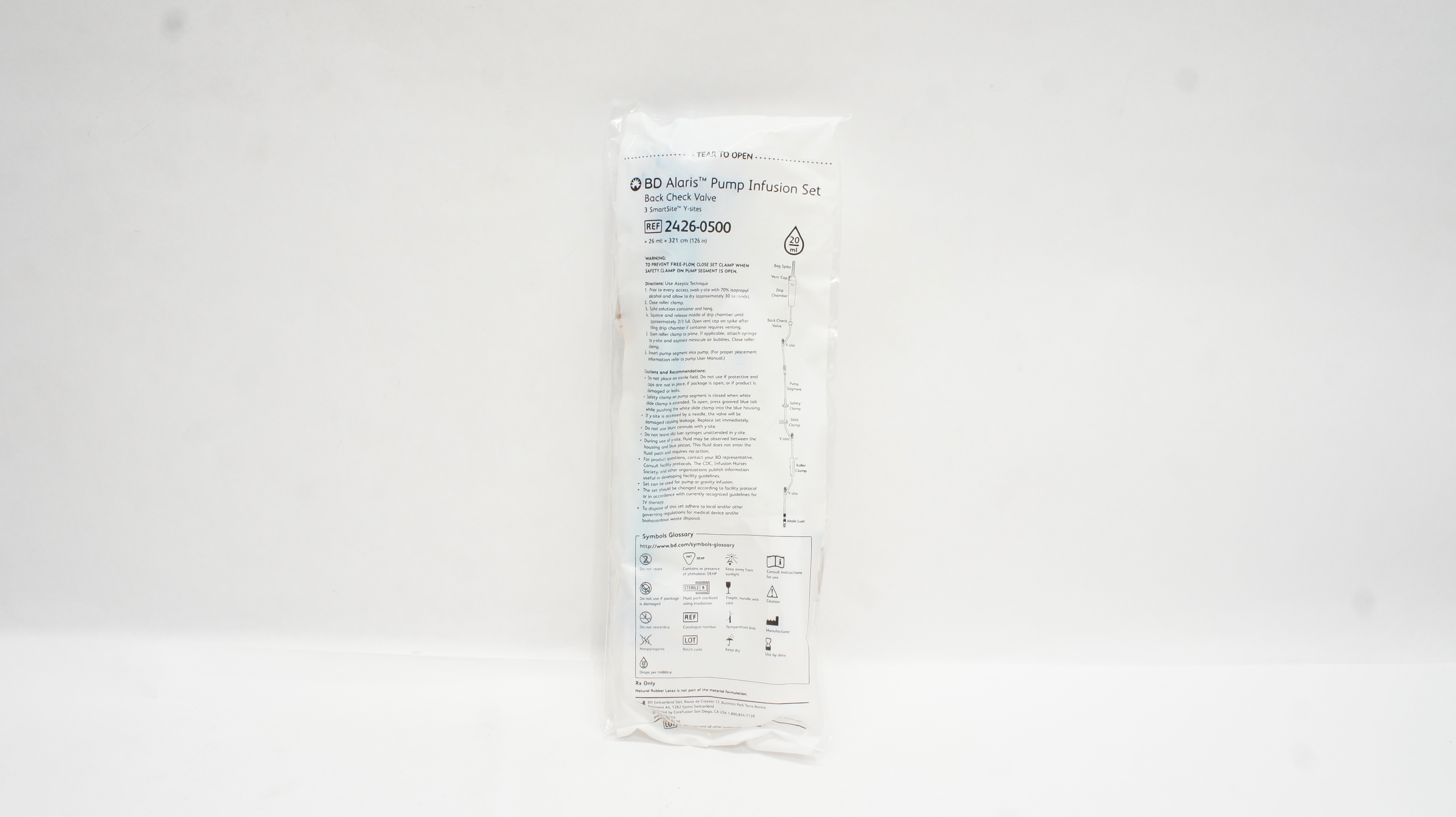 BD 2426-0500 Alaris Pump Infusion Set 26mL x 126inch 20Drops/mL