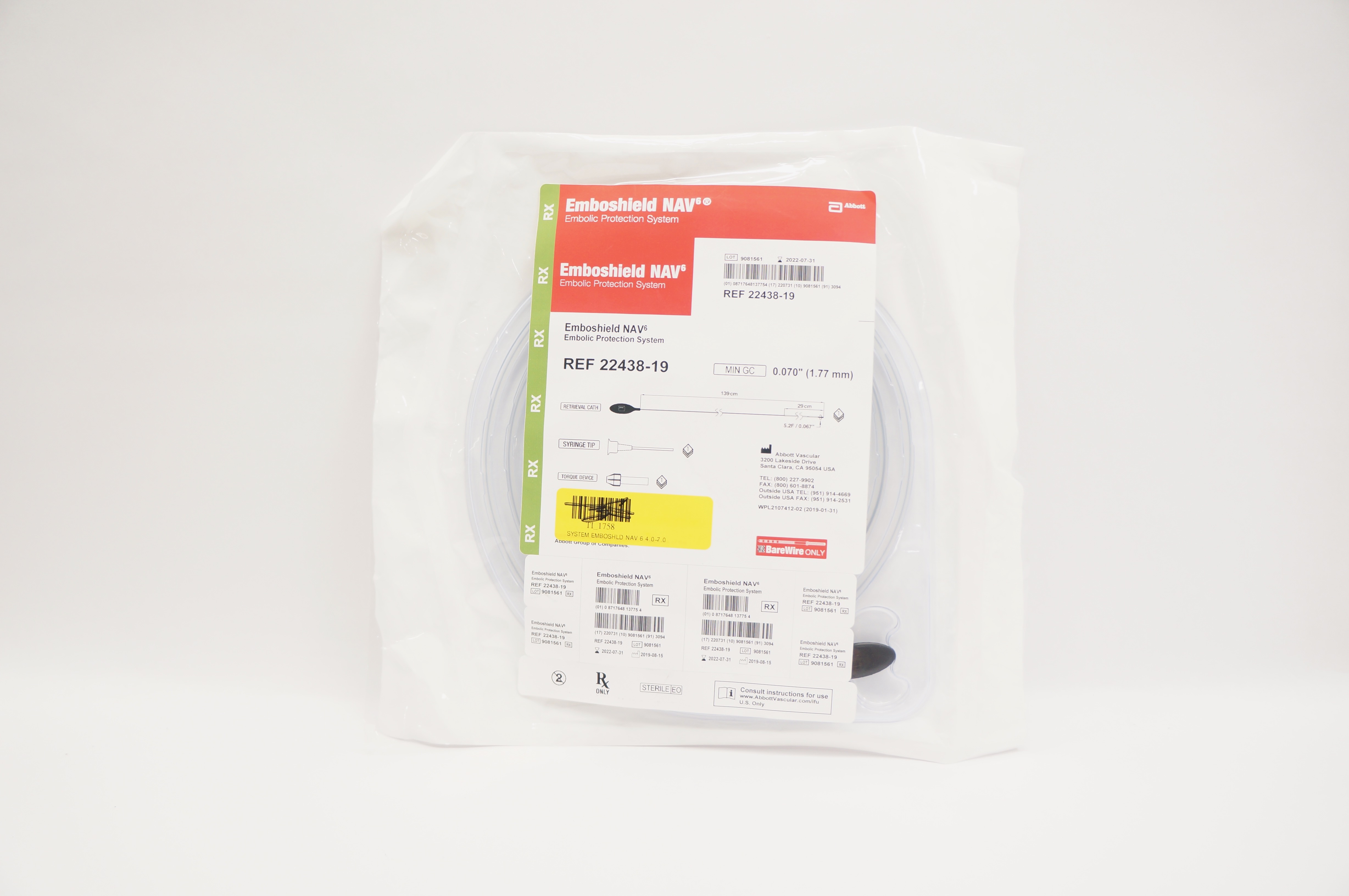 Abbott 22438-19 Emboshield NAV Embolic Protection System 0.070inch x 139cm (x)