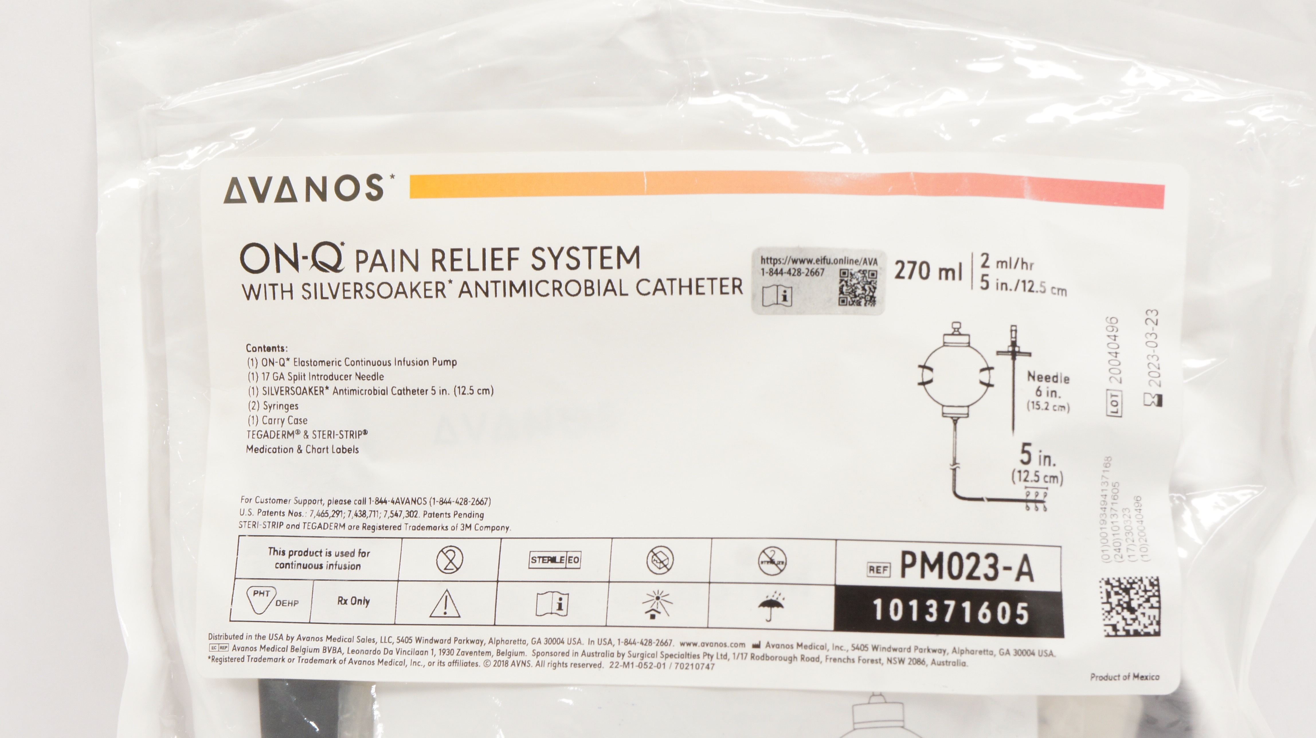 Avanos PM023-A On-Q Pain Relief System W/Antimicrobial Cath