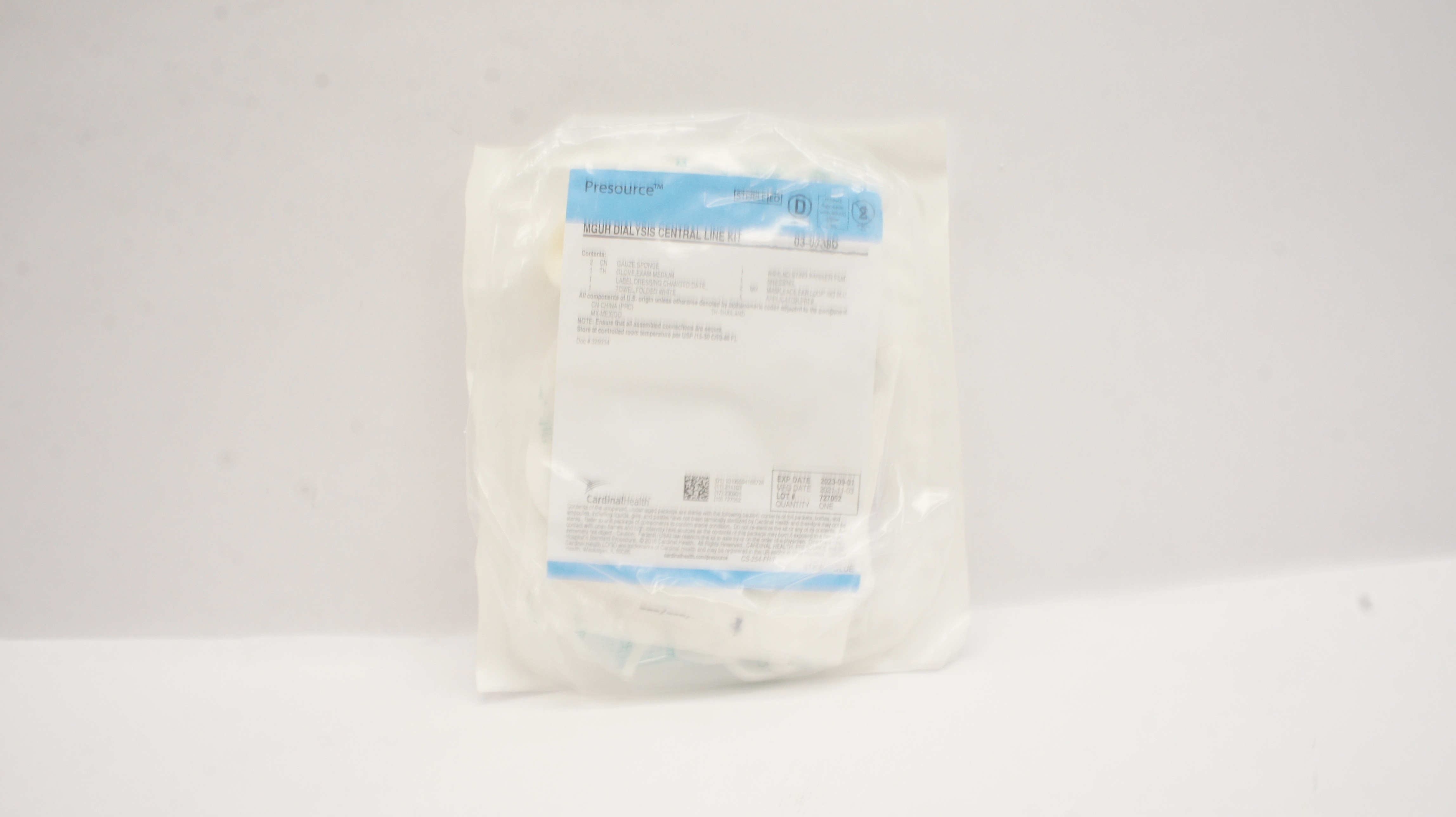 Cardinal Health 03-0038D Presourse MGUH Dialysis Central Line Kit