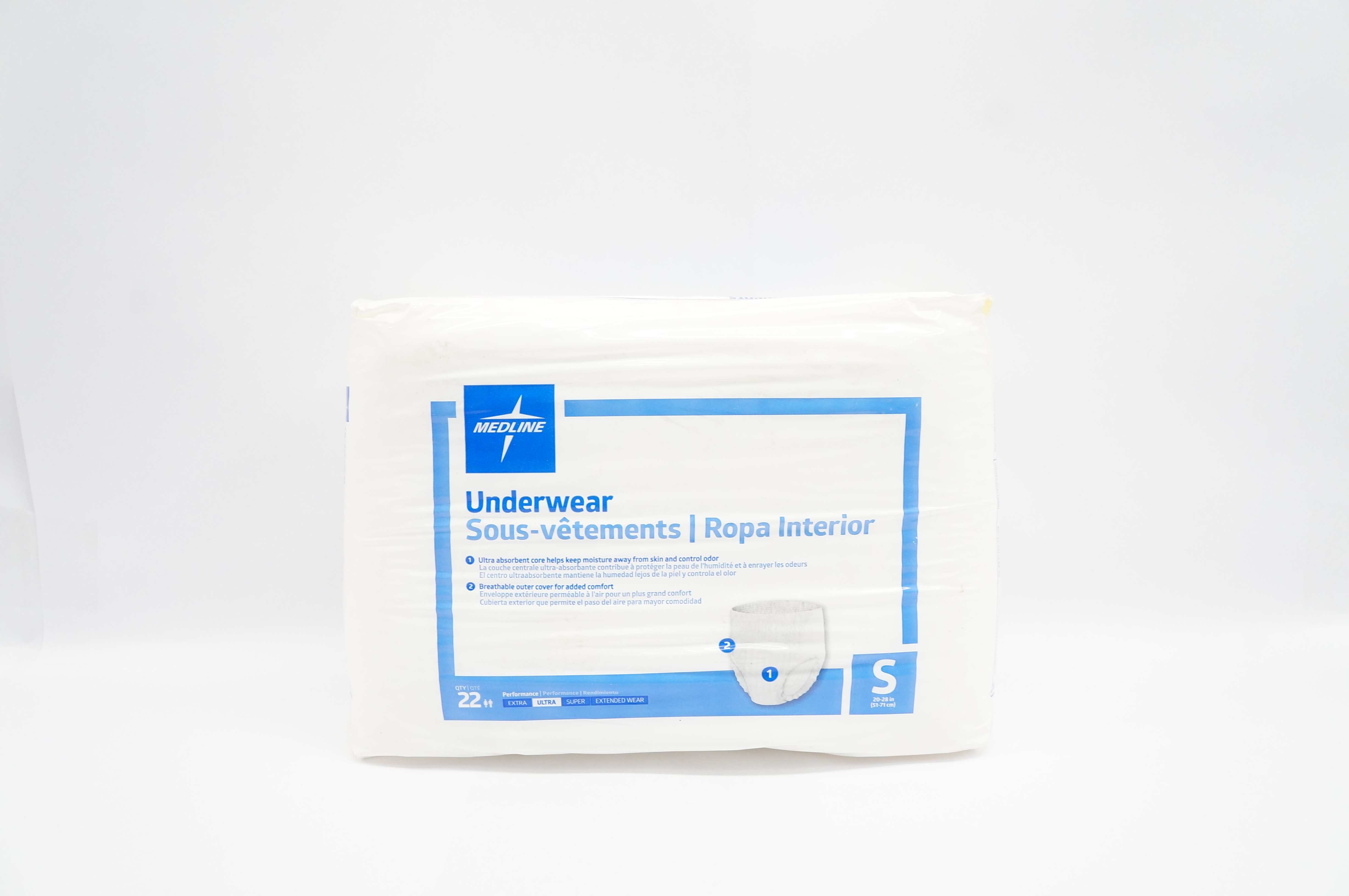Medline MSC23000 Ultra Absorbent Underwear Small, 20-28 inch - Pack of 22
