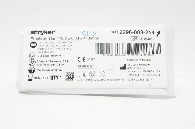Stryker 2296-003-254 Precision 19.5 x 0.38 x 41.0mm