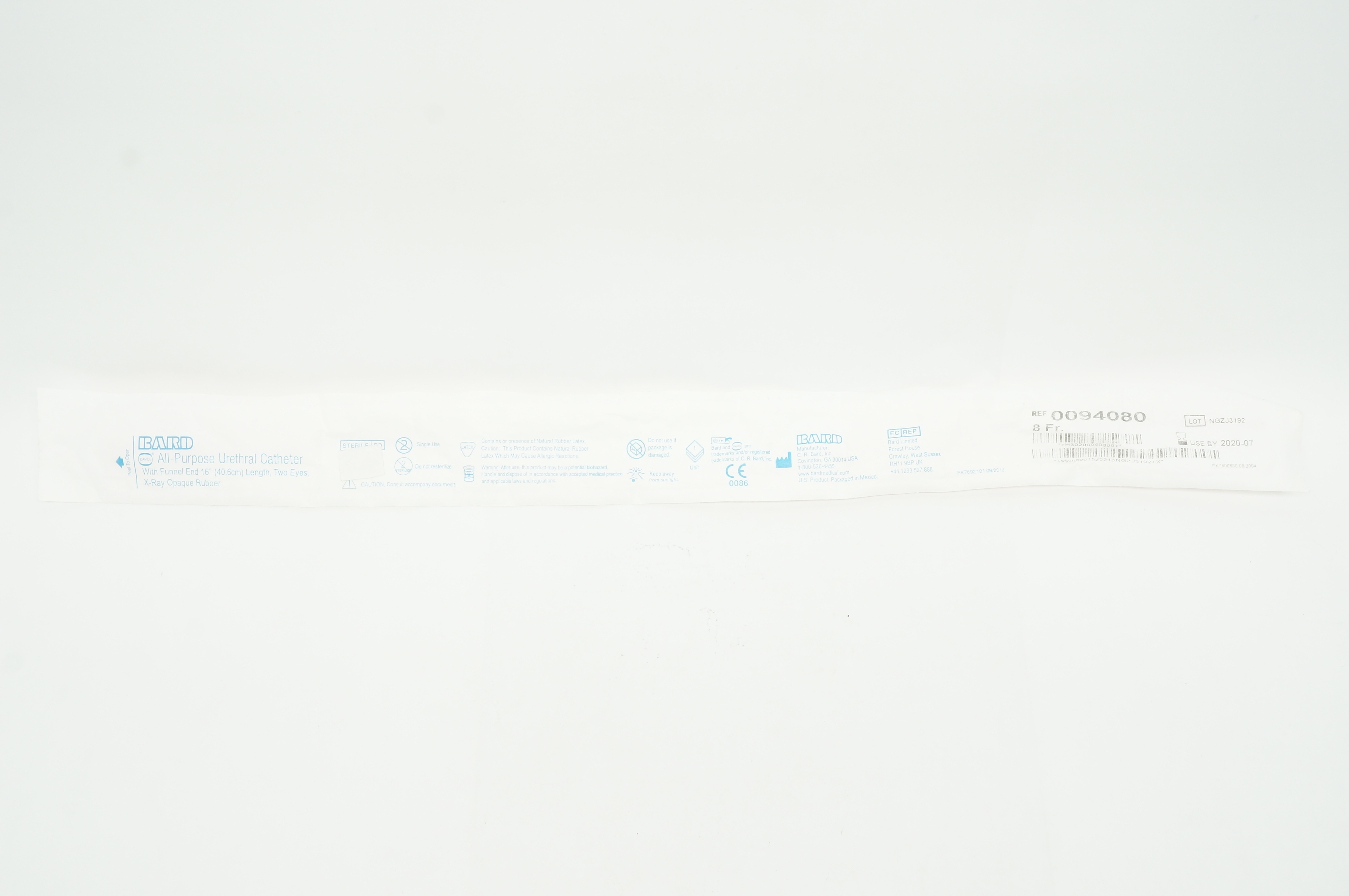 Bard 0094080 Davol All-Purpose Urethral Cath. 8Fr x 16 inch (x)