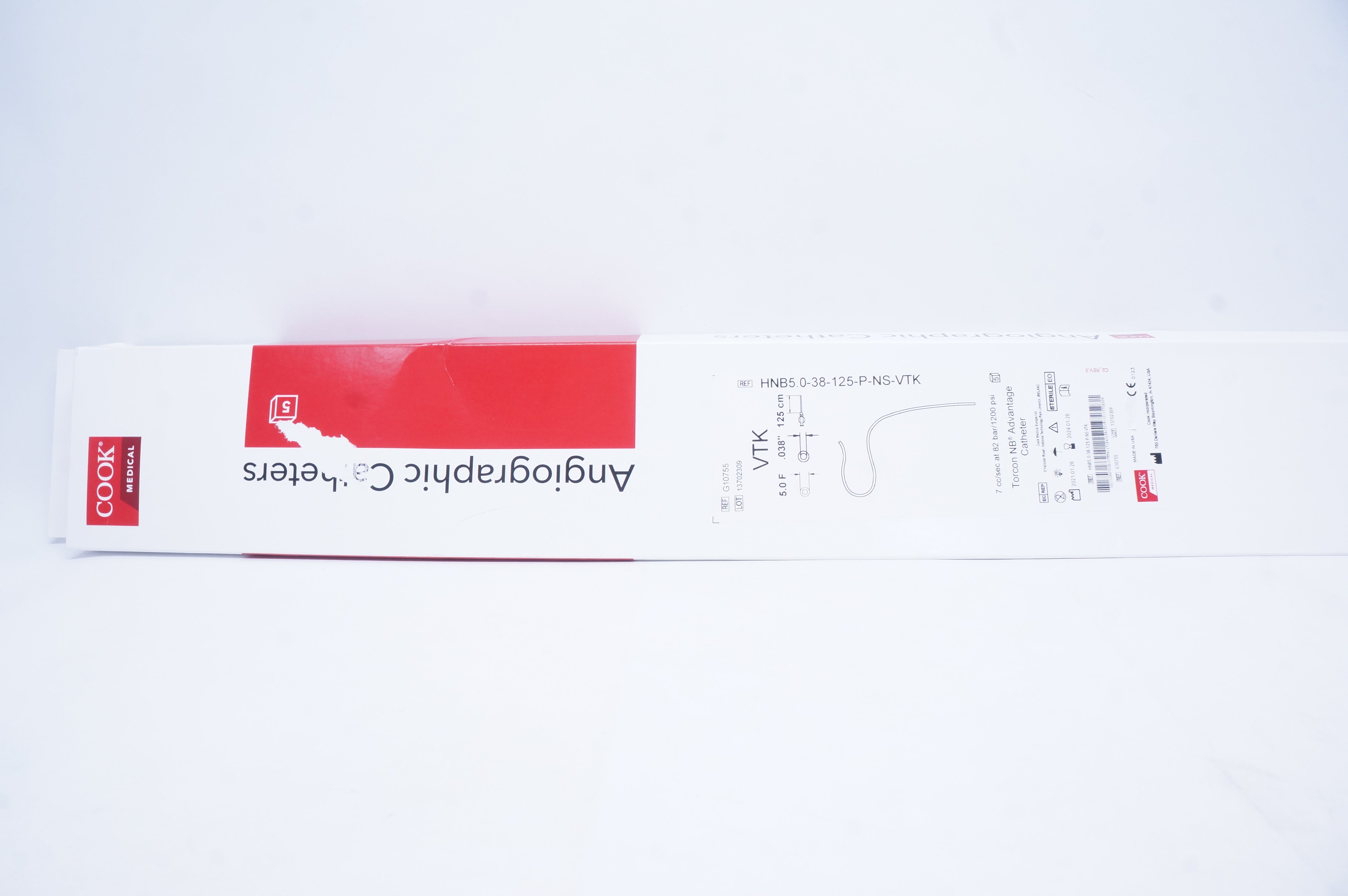 Cook Medical G10755 VTK Torcon NB Advantage Cath. 5.0Fx.038inchx125cm - Box of 5
